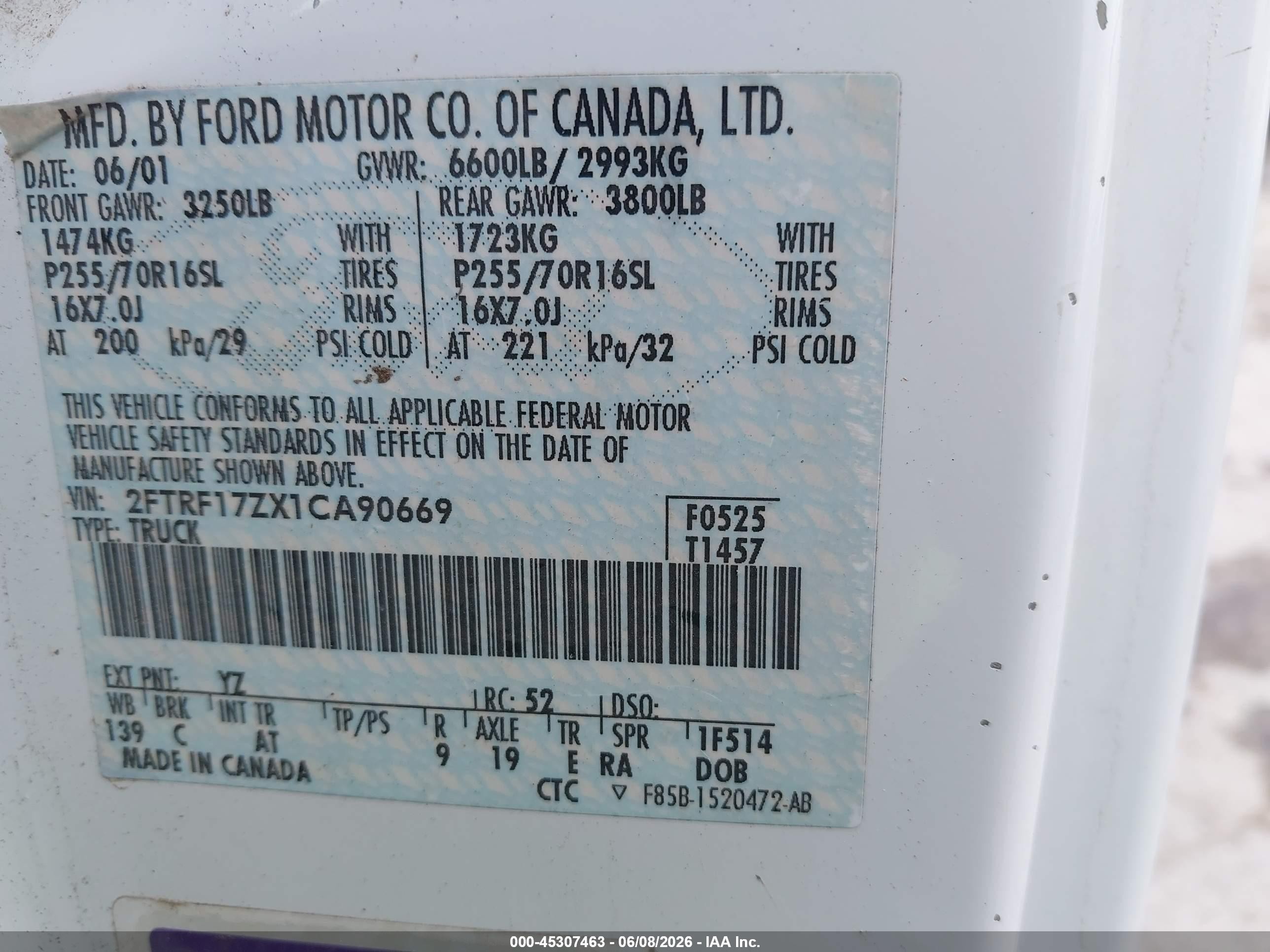 2001 Ford F-150 Xl/xlt Белый vin: 2FTRF17ZX1CA90669