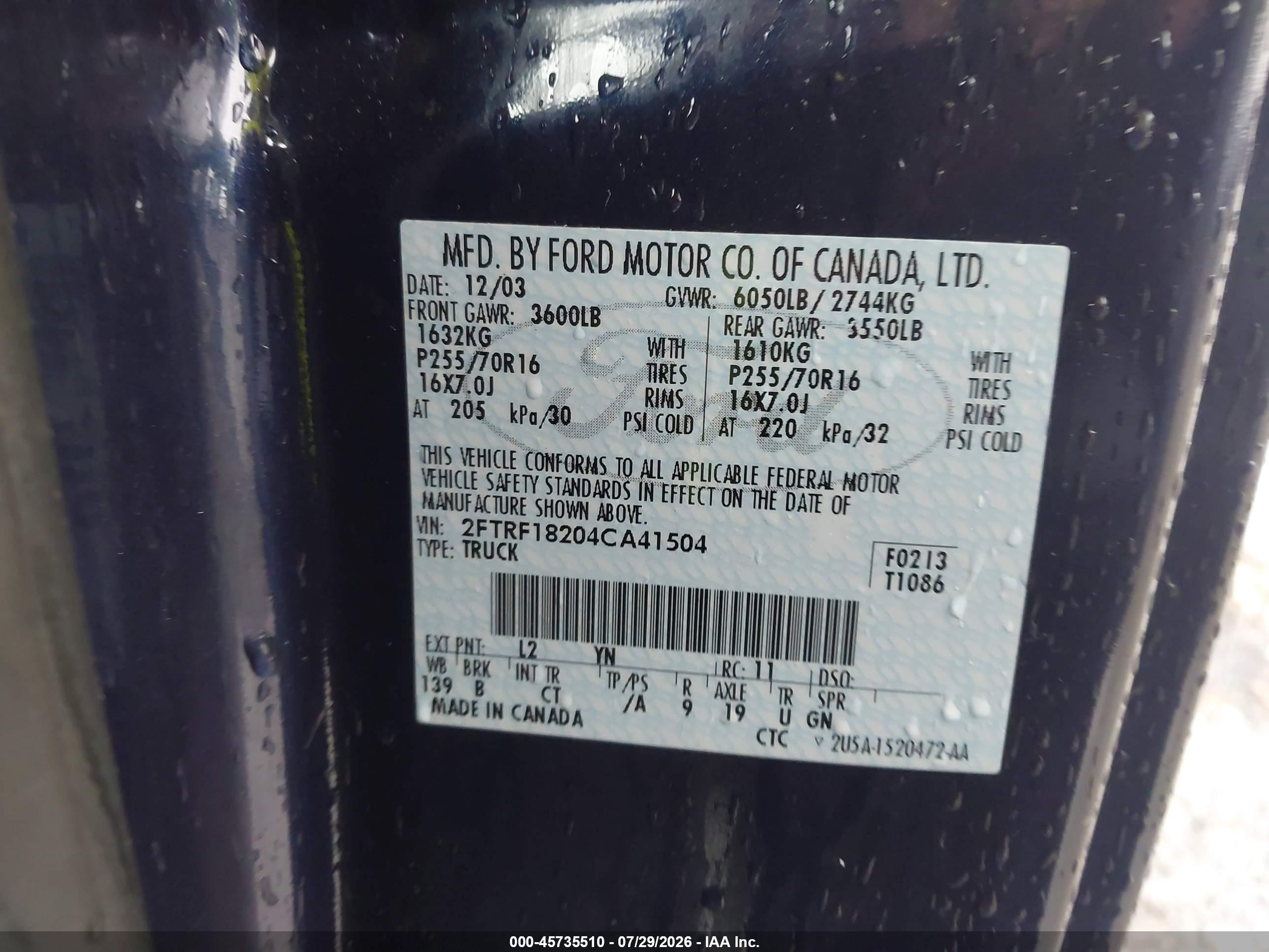 2004 Ford F-150 Heritage Xl/xlt Dark Blue vin: 2FTRF18204CA41504