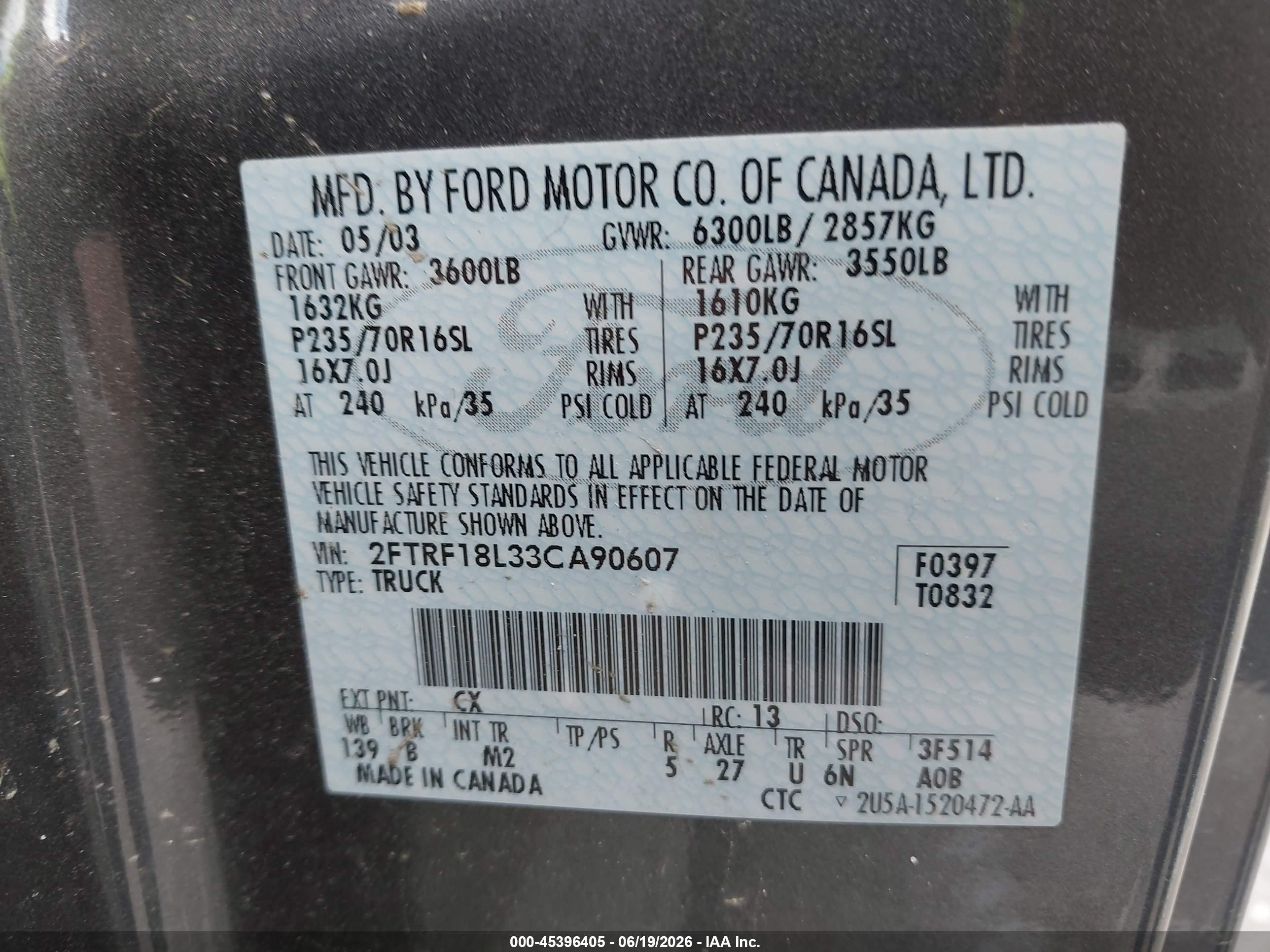 2003 Ford F-150 Xl/xlt Gray vin: 2FTRF18L33CA90607