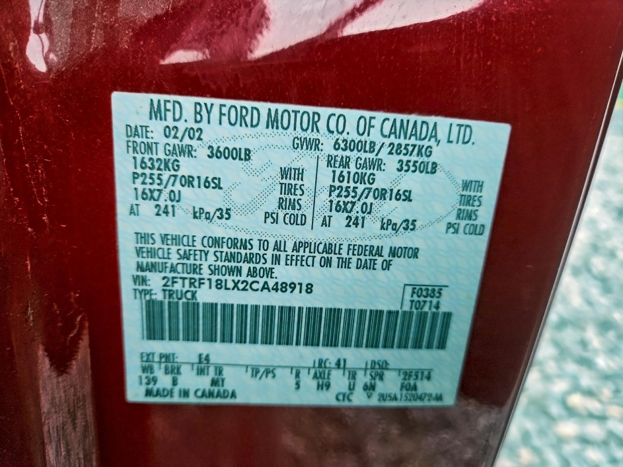 2002 Ford F150 Red vin: 2FTRF18LX2CA48918