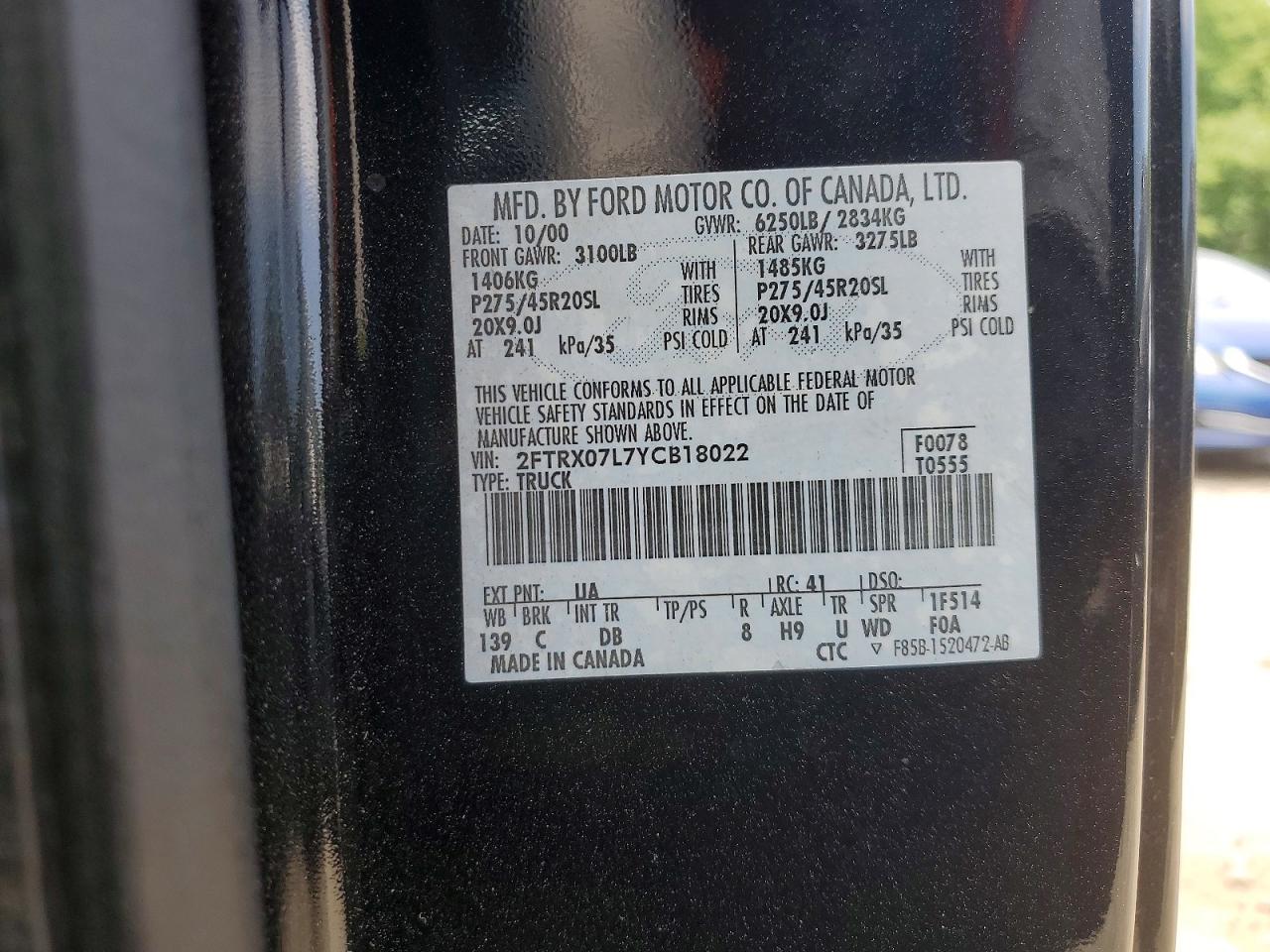 2000 Ford F150 Black vin: 2FTRX07L7YCB18022