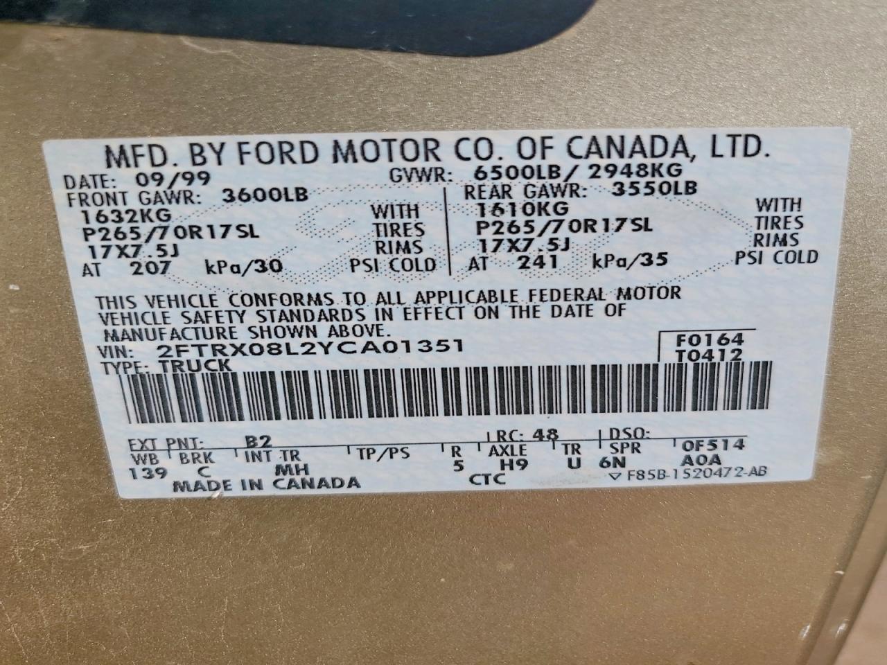 2004 Ford F150 Tan vin: 2FTRX08L2YCA01351