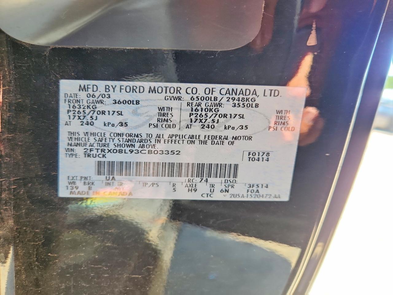 2003 Ford F150 Black vin: 2FTRX08L93CB03352