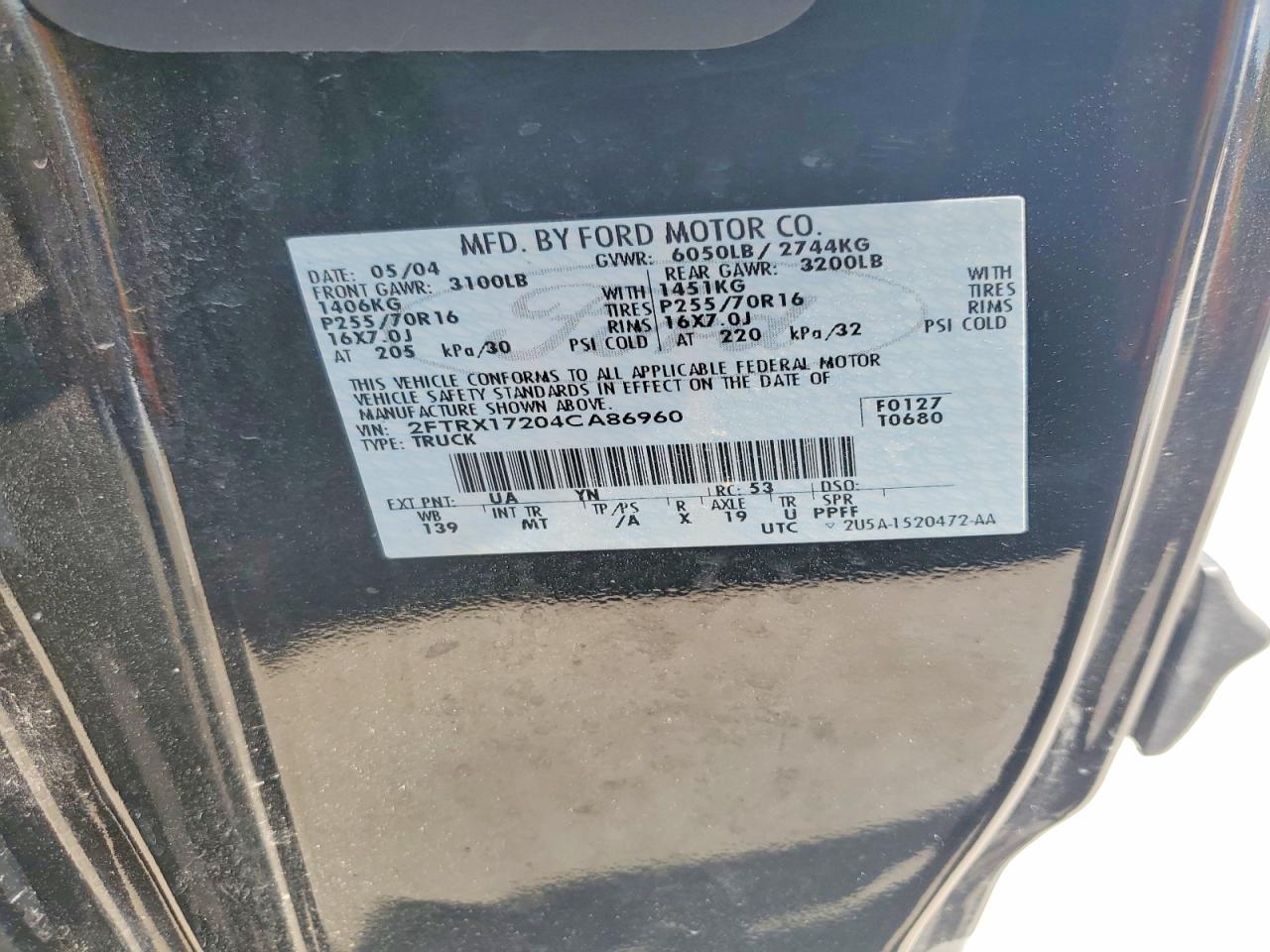 2004 Ford F-150 Heritage Classic Black vin: 2FTRX17204CA86960