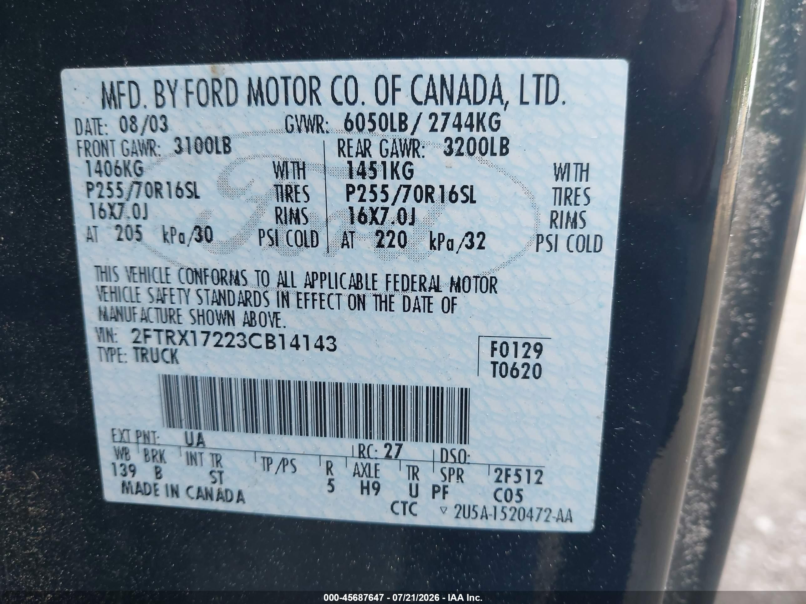2003 Ford F-150 Xl/xlt Black vin: 2FTRX17223CB14143