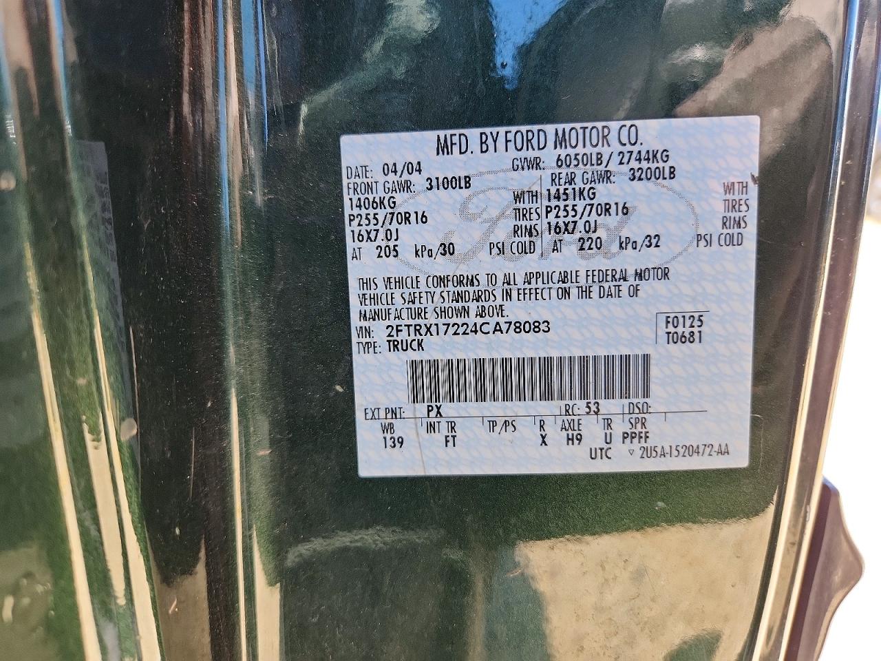 2004 Ford F-150 Heritage Classic Зеленый vin: 2FTRX17224CA78083