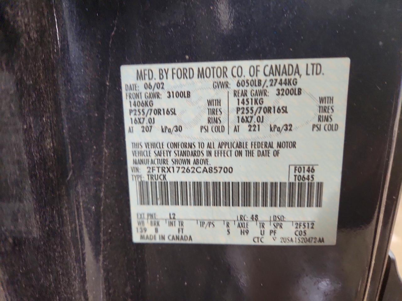 2002 Ford F150 Blue vin: 2FTRX17262CA85700