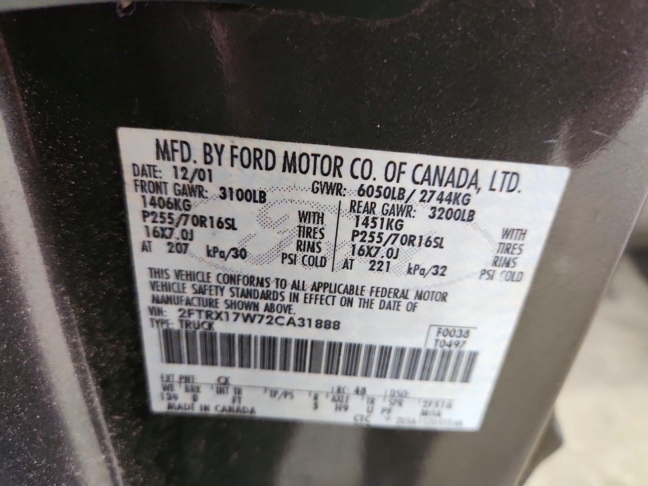 2002 Ford F150 Серый vin: 2FTRX17W72CA31888