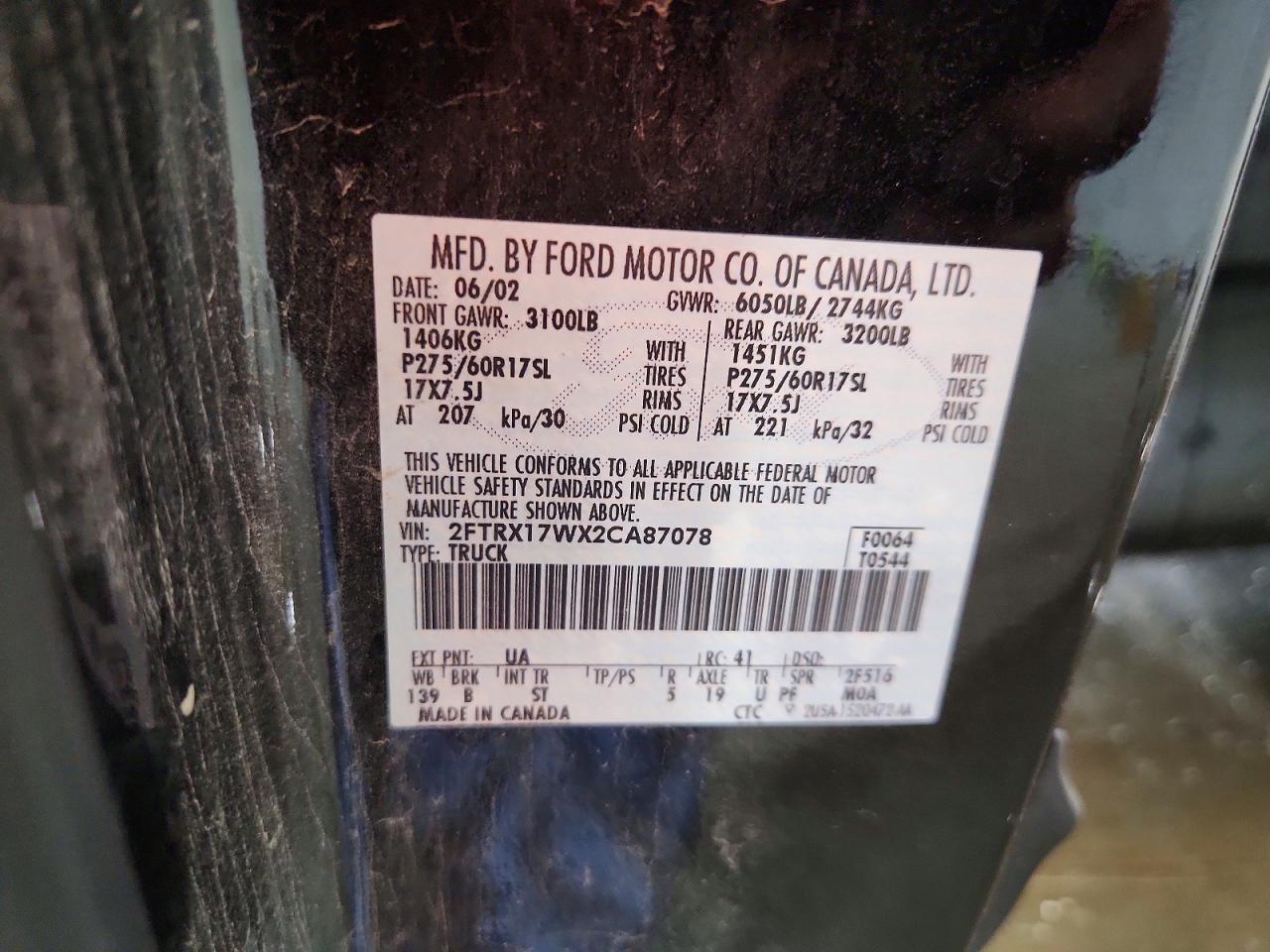 2002 Ford F150 Черный vin: 2FTRX17WX2CA87078