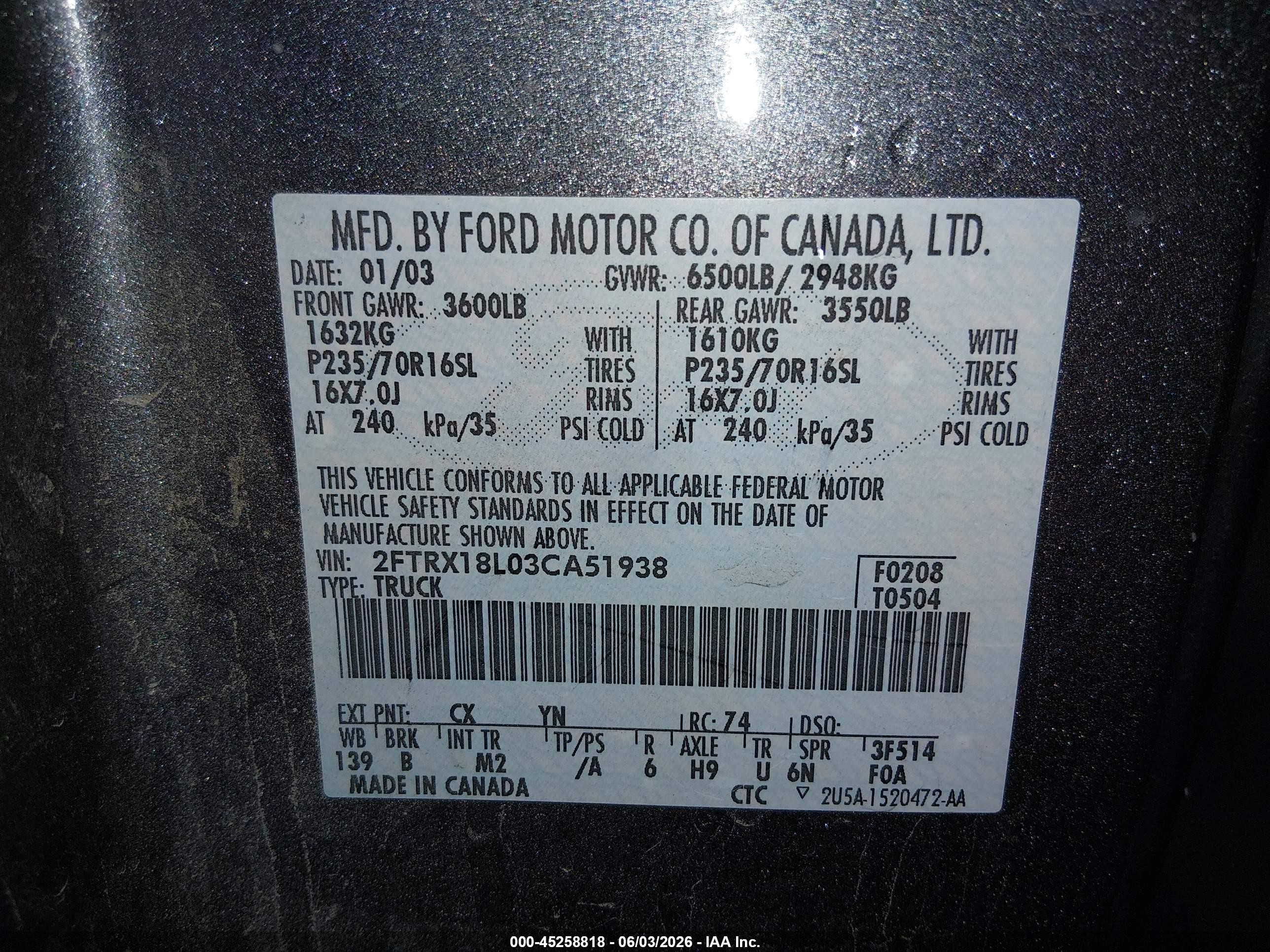 2003 Ford F-150 Lariat/xl/xlt Серый vin: 2FTRX18L03CA51938