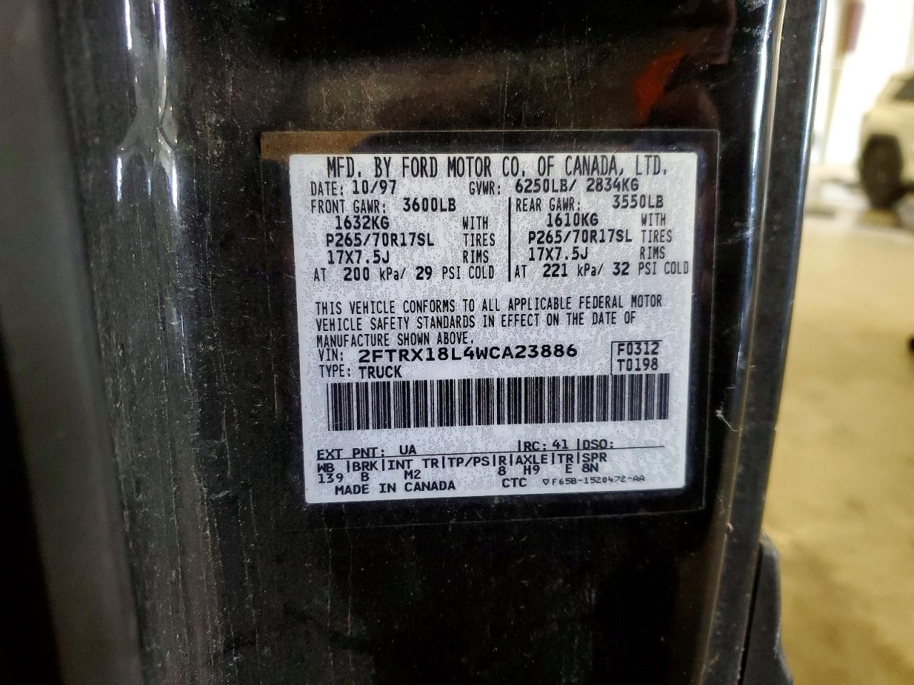 1998 Ford F150 Black vin: 2FTRX18L4WCA23886