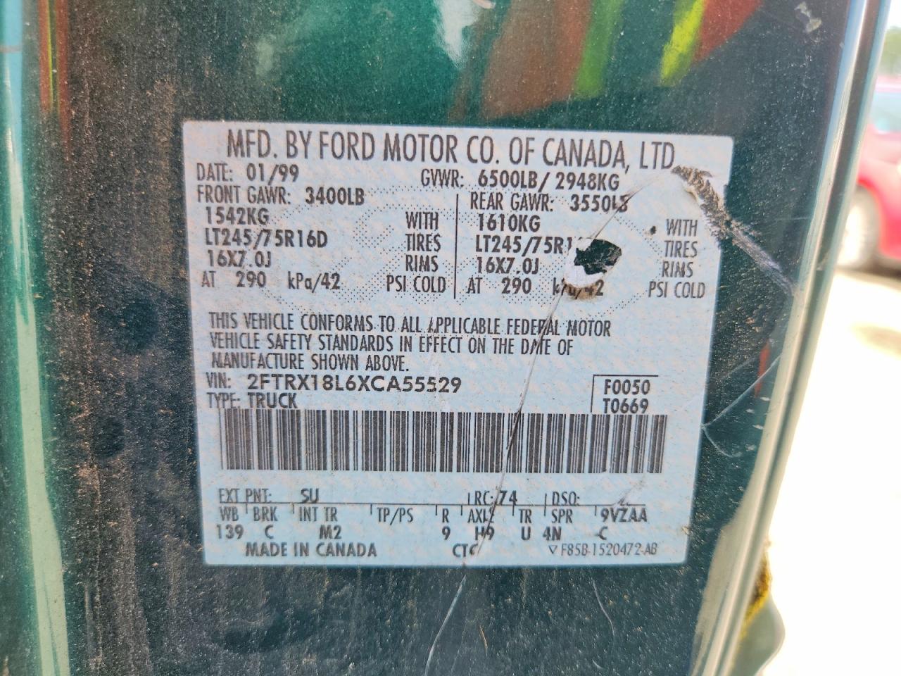 1999 Ford F150 Green vin: 2FTRX18L6XCA55529