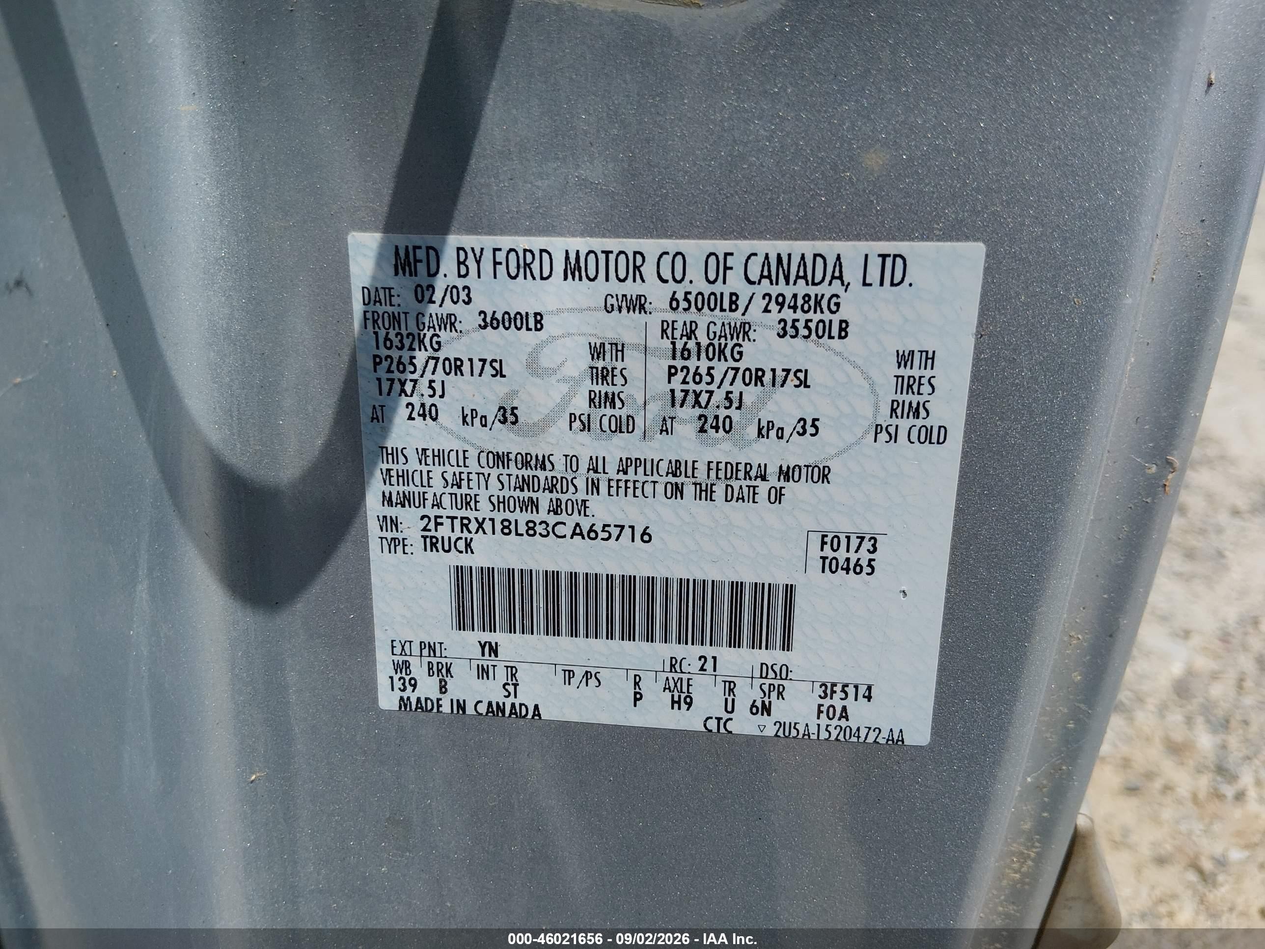 2003 Ford F-150 Lariat/xl/xlt Silver vin: 2FTRX18L83CA65716