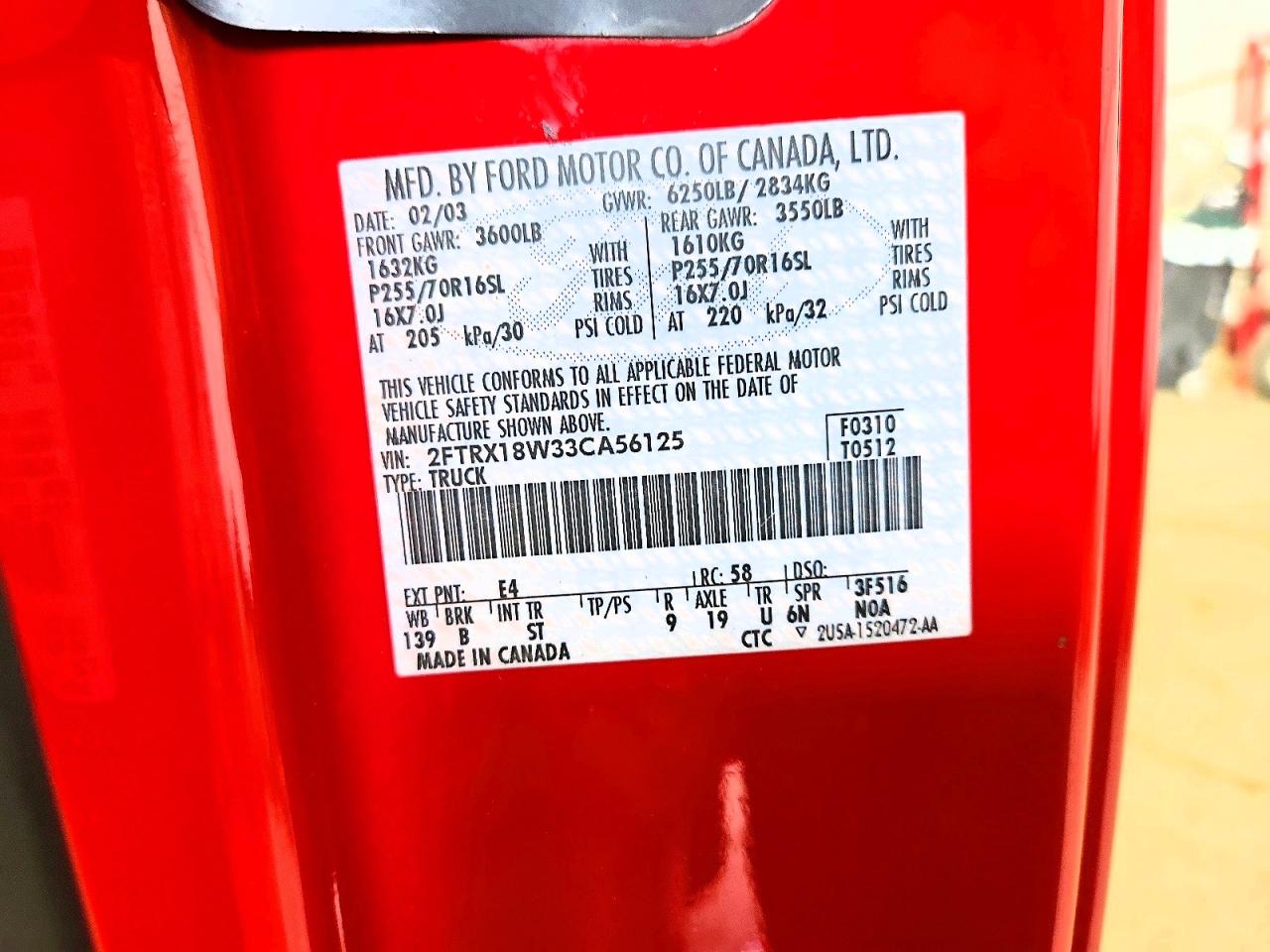2003 Ford F150 Red vin: 2FTRX18W33CA56125
