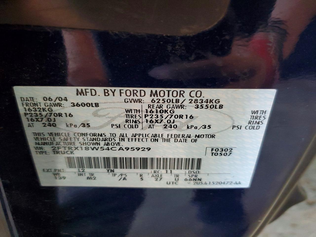 2004 Ford F-150 Heritage Classic Blue vin: 2FTRX18W54CA95929