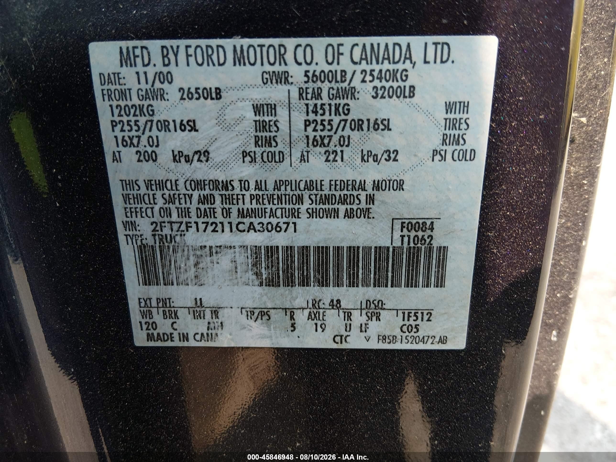 2001 Ford F-150 Xl/xlt Dark Blue vin: 2FTZF17211CA30671