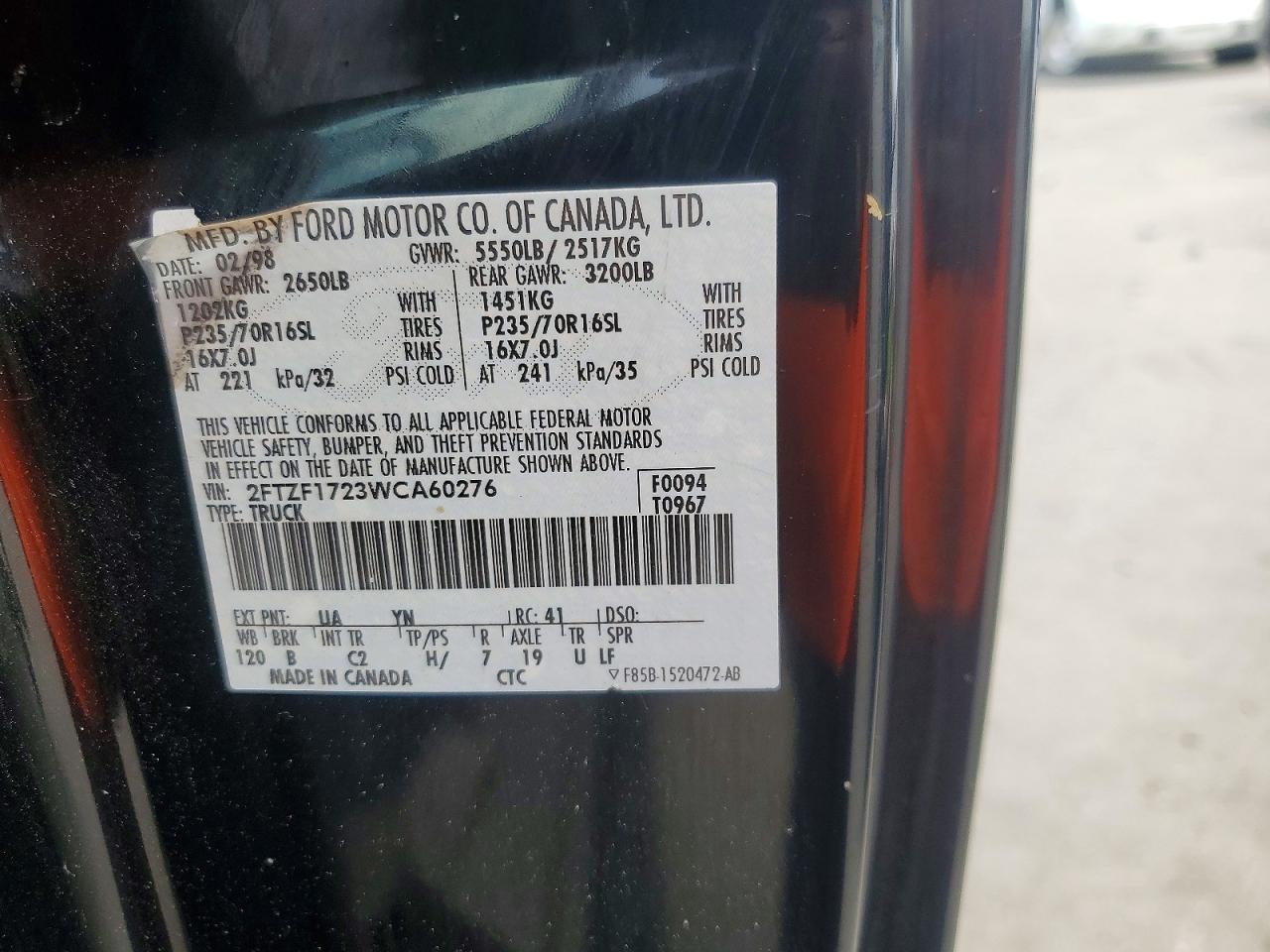 1998 Ford F150 Black vin: 2FTZF1723WCA60276