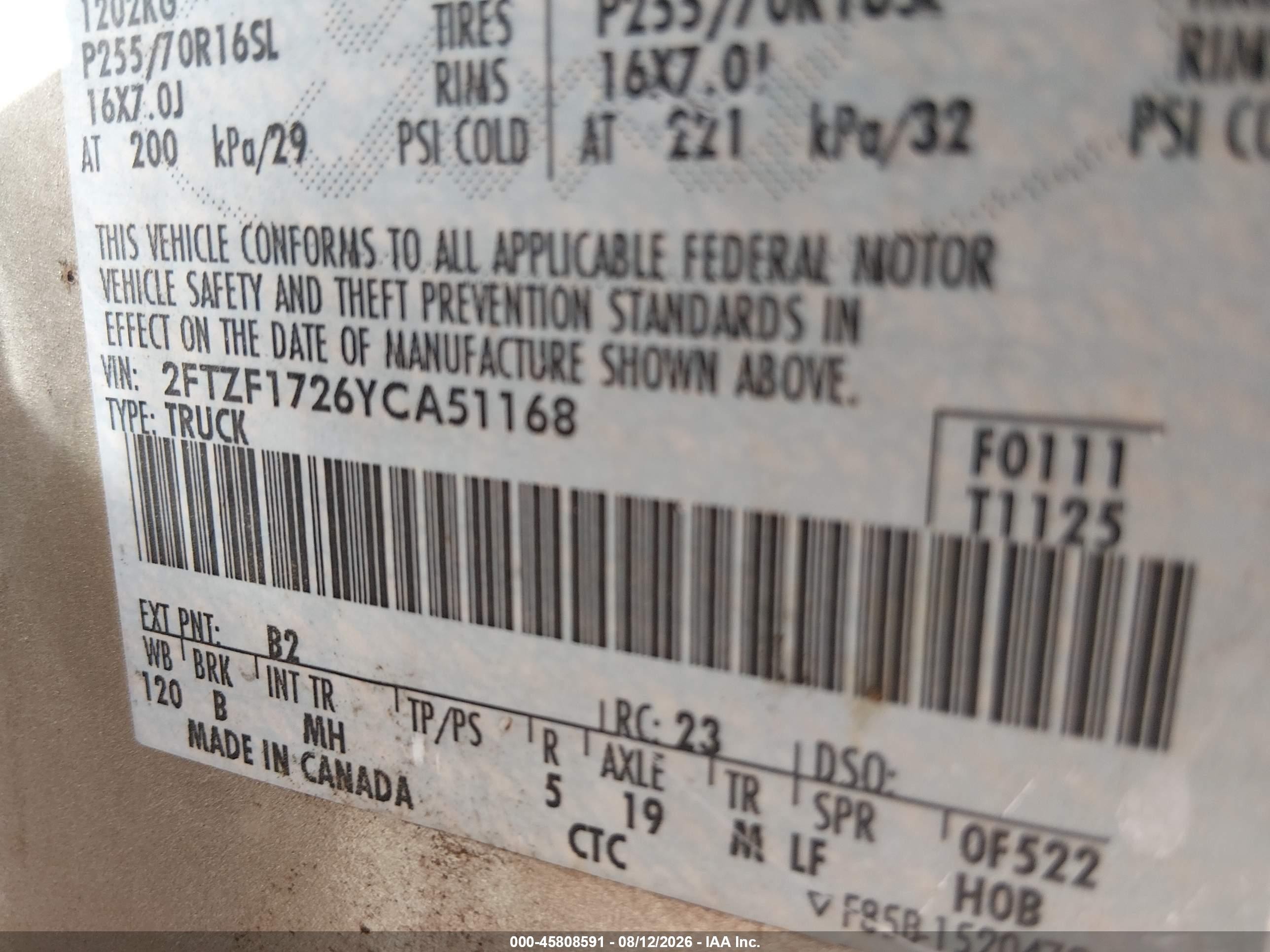 2000 Ford F-150 Work Series/xl/xlt Gold vin: 2FTZF1726YCA51168