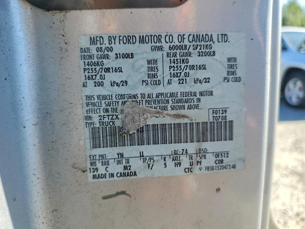 2000 Ford F150 Silver vin: 2FTZX1723YCB17852
