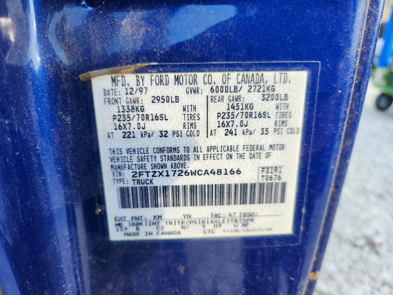 1998 Ford F150 Blue vin: 2FTZX1726WCA48166