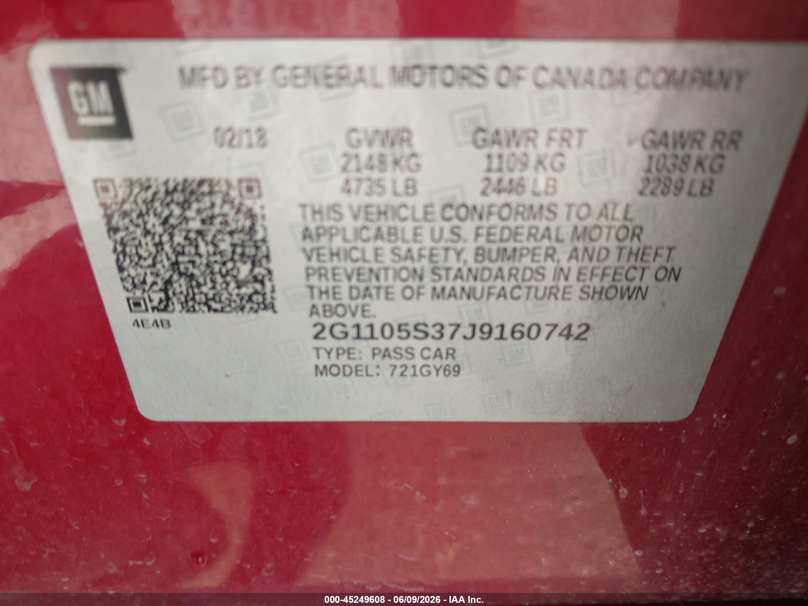 2018 Chevrolet Impala 1lt Red vin: 2G1105S37J9160742