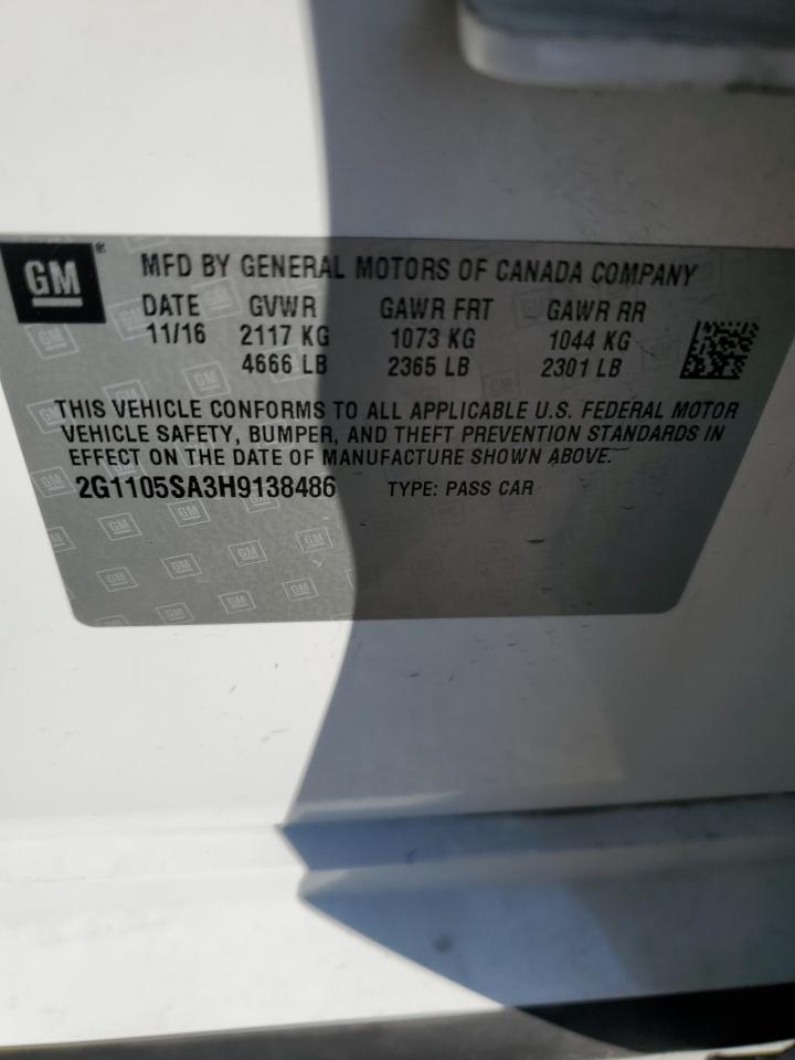 2017 Chevrolet Impala Lt White vin: 2G1105SA3H9138486
