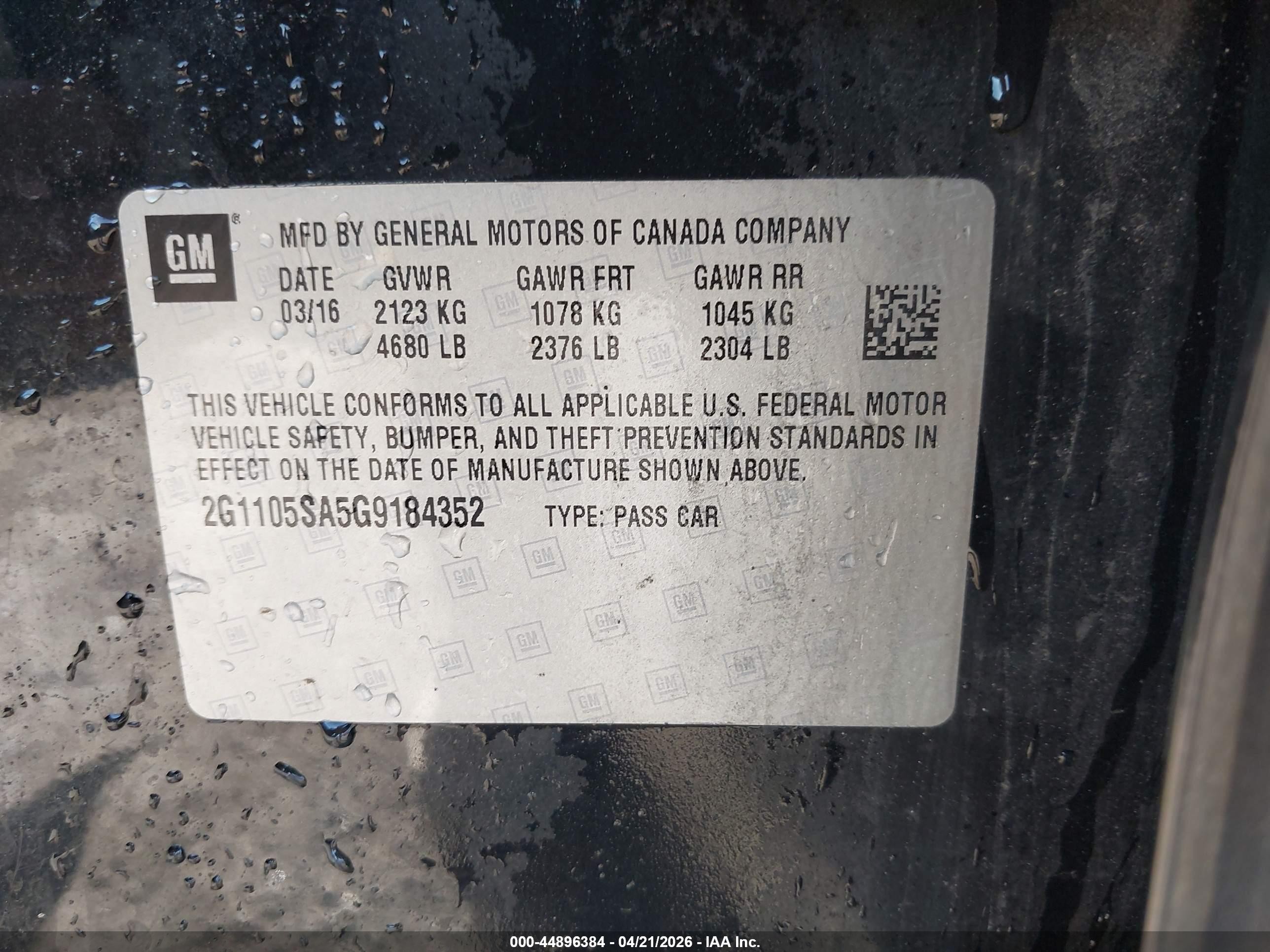 2016 Chevrolet Impala 1lt Black vin: 2G1105SA5G9184352