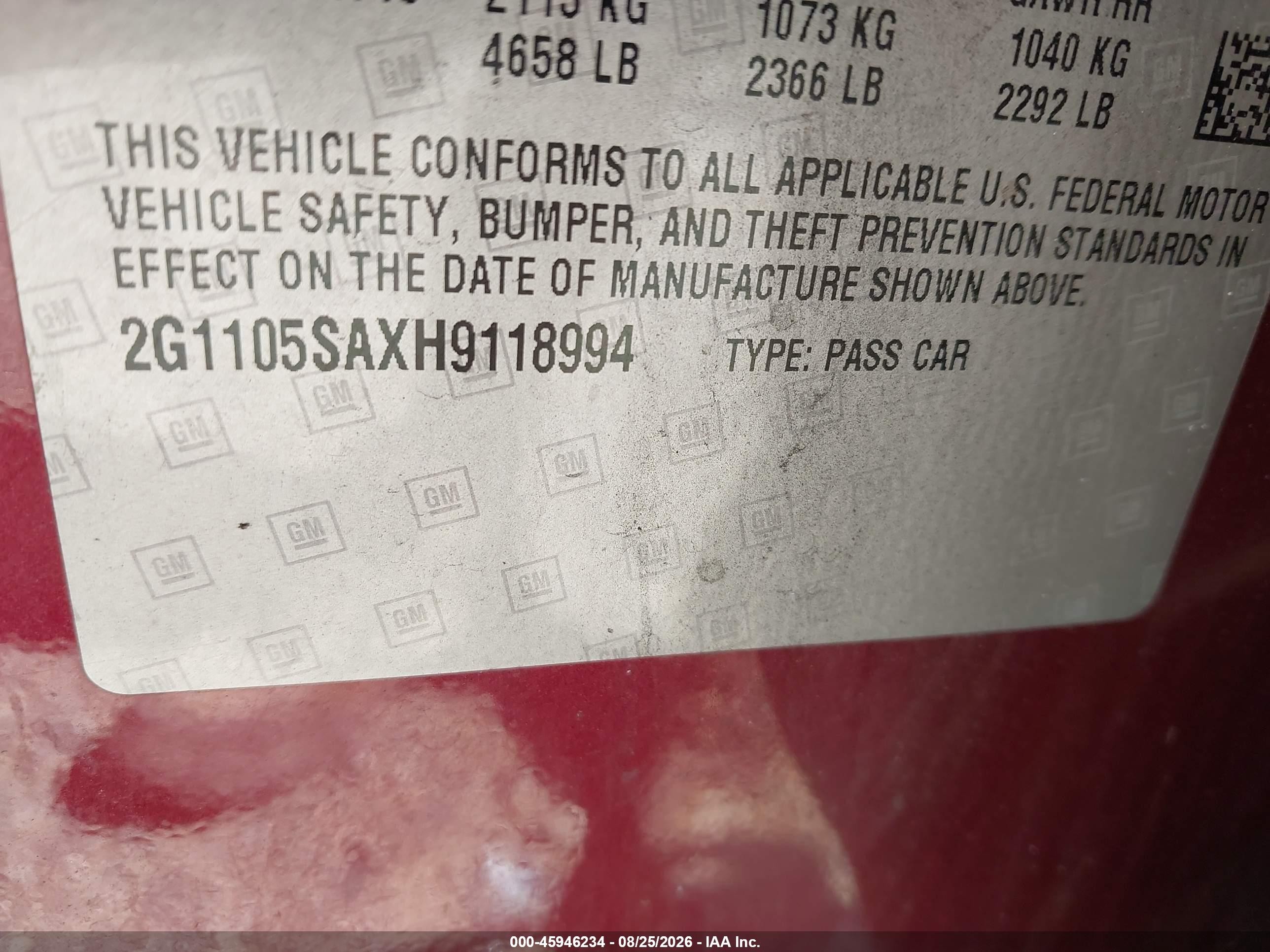 2017 Chevrolet Impala 1lt Red vin: 2G1105SAXH9118994