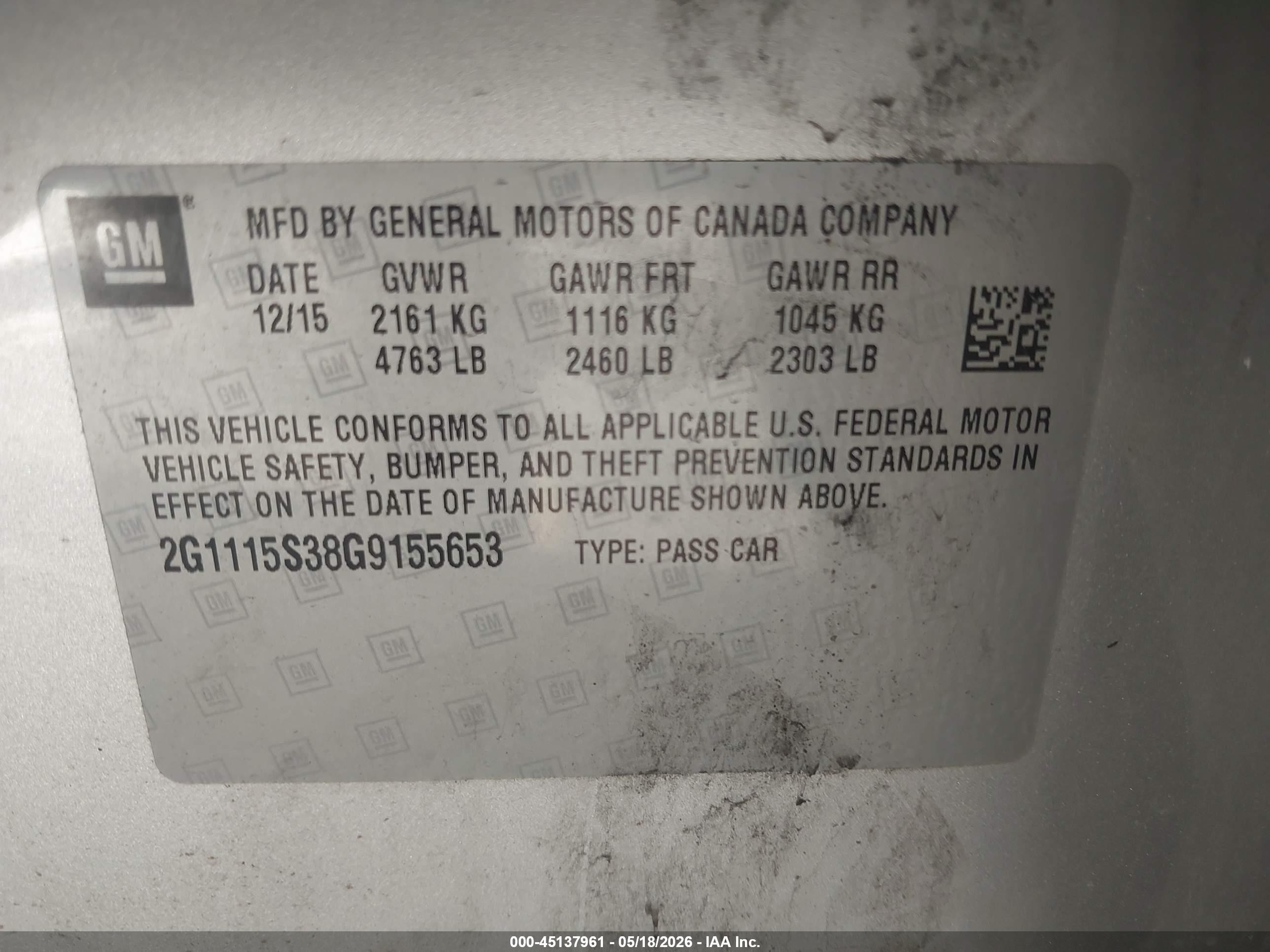2016 Chevrolet Impala Lt Silver vin: 2G1115S38G9155653