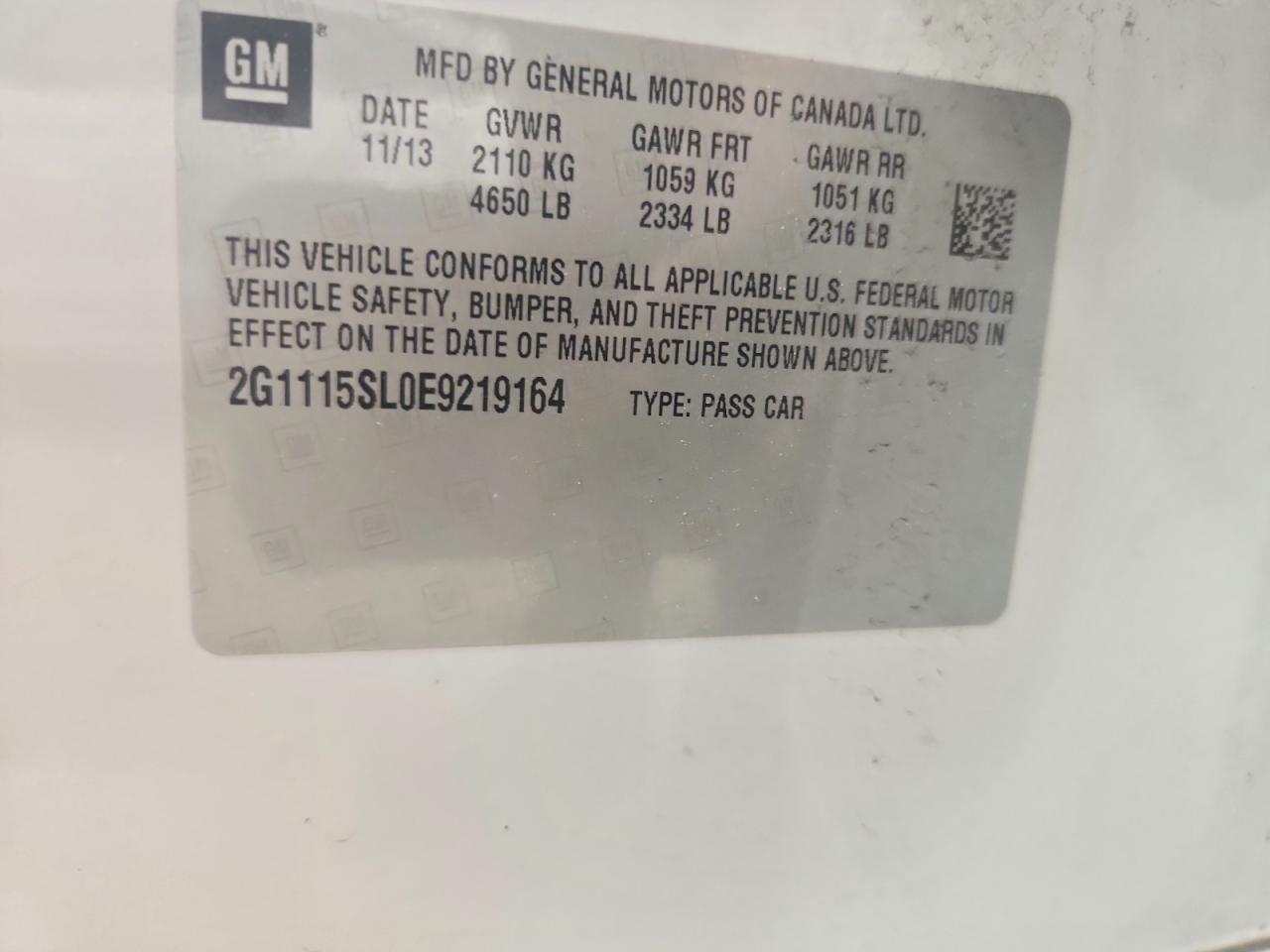 2014 Chevrolet Impala Lt White vin: 2G1115SL0E9219164
