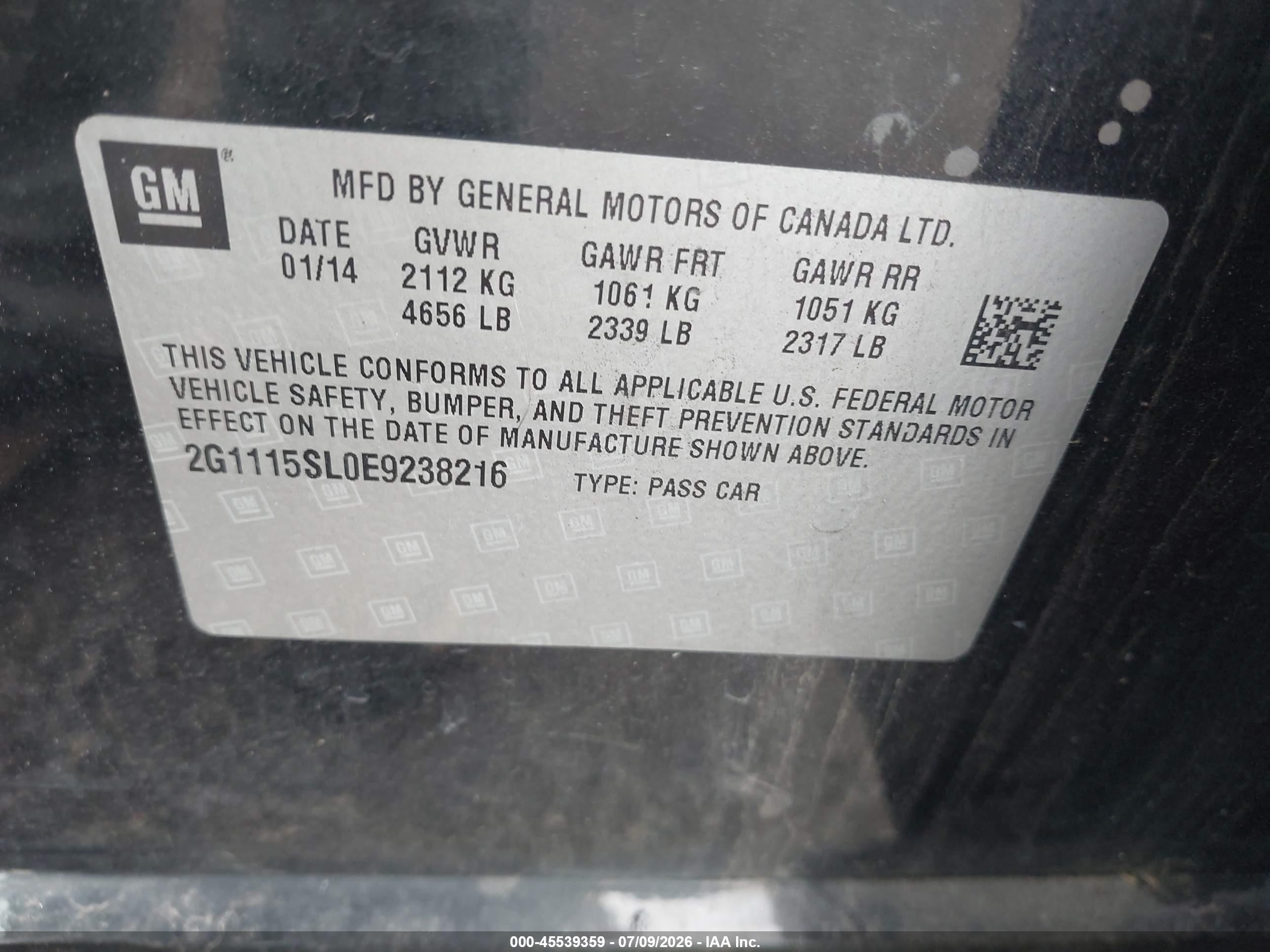 2014 Chevrolet Impala 1lt Black vin: 2G1115SL0E9238216