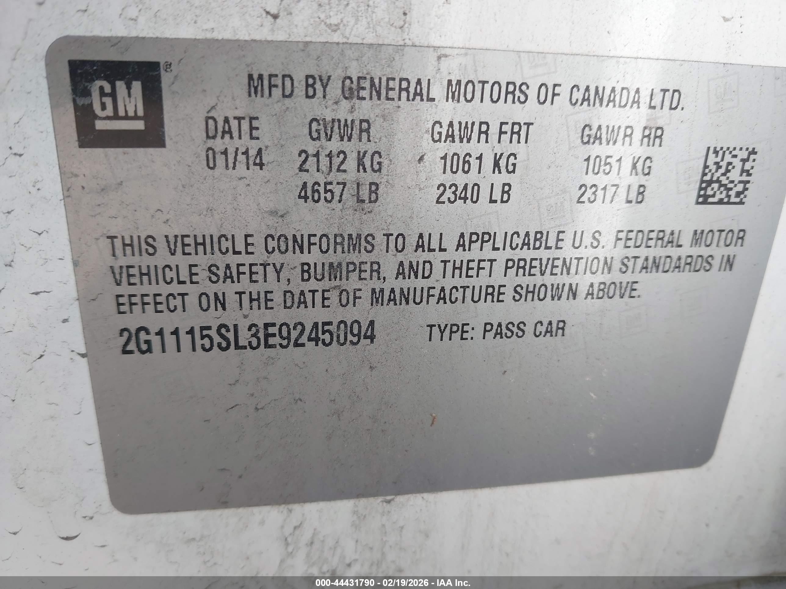2014 Chevrolet Impala 1lt White vin: 2G1115SL3E9245094