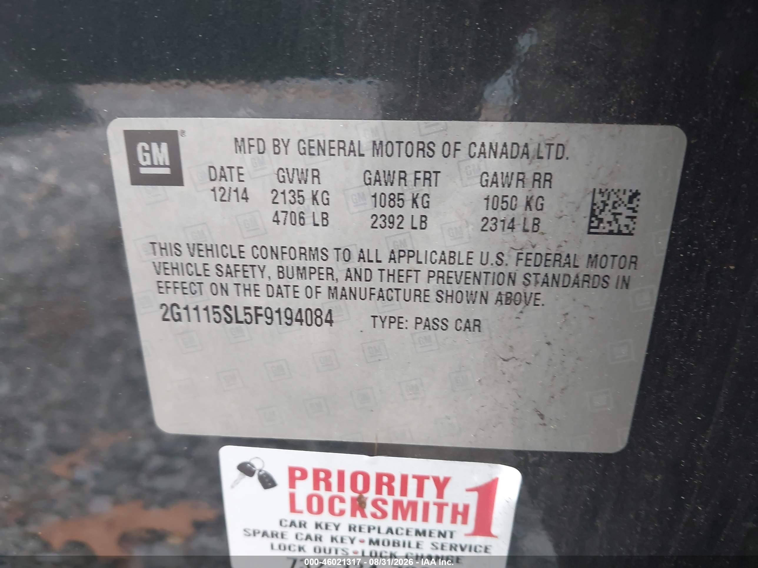 2015 Chevrolet Impala 1lt Gray vin: 2G1115SL5F9194084