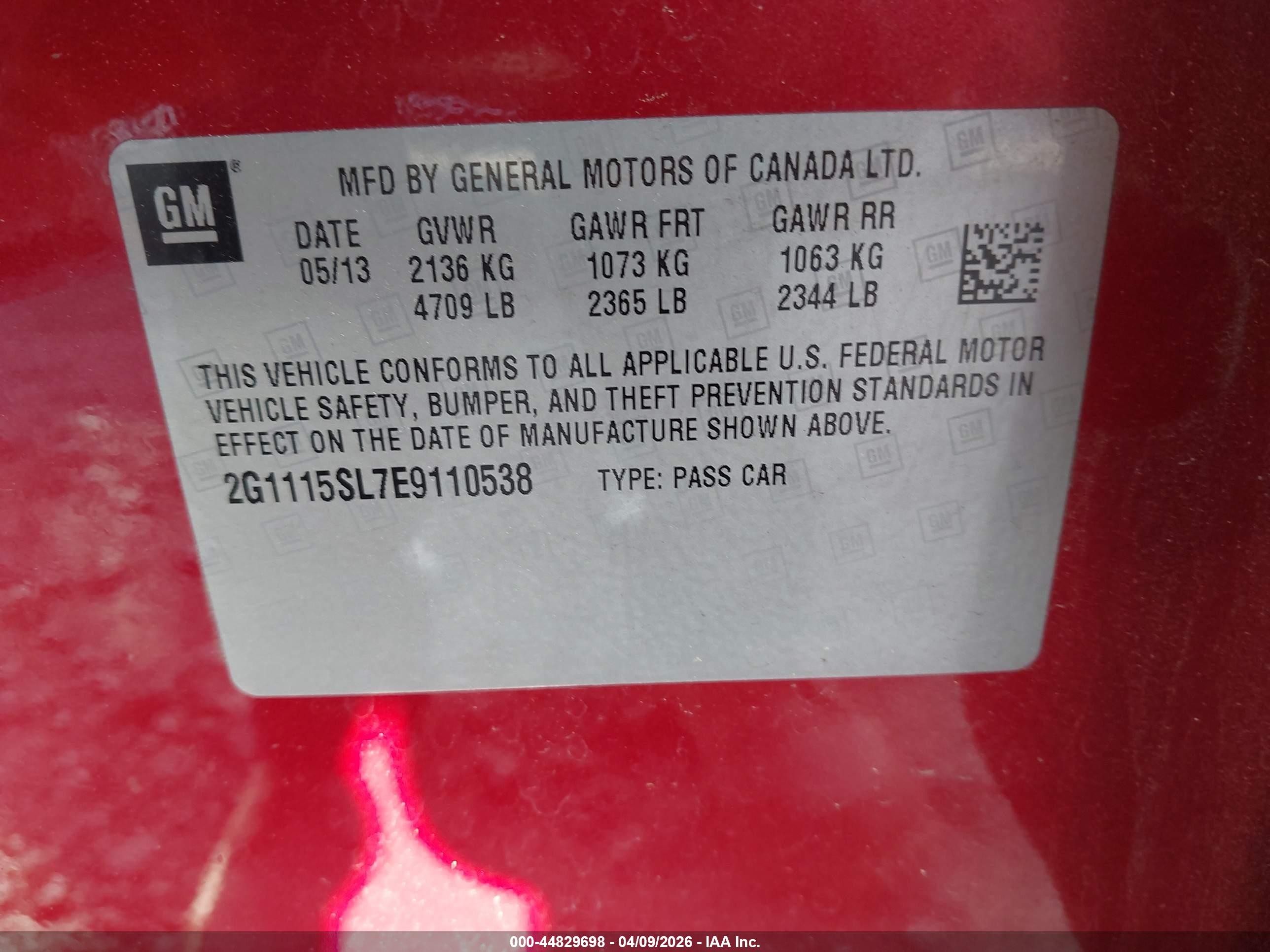 2014 Chevrolet Impala 1lt Red vin: 2G1115SL7E9110538