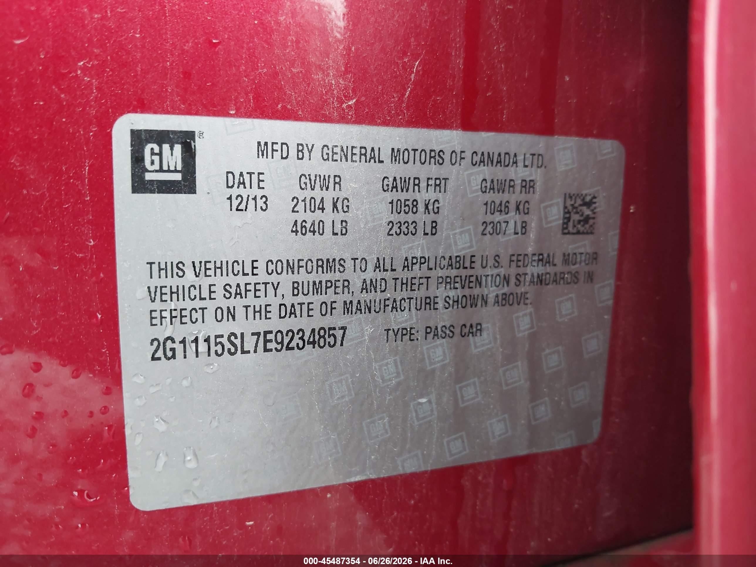 2014 Chevrolet Impala 1lt Красный vin: 2G1115SL7E9234857