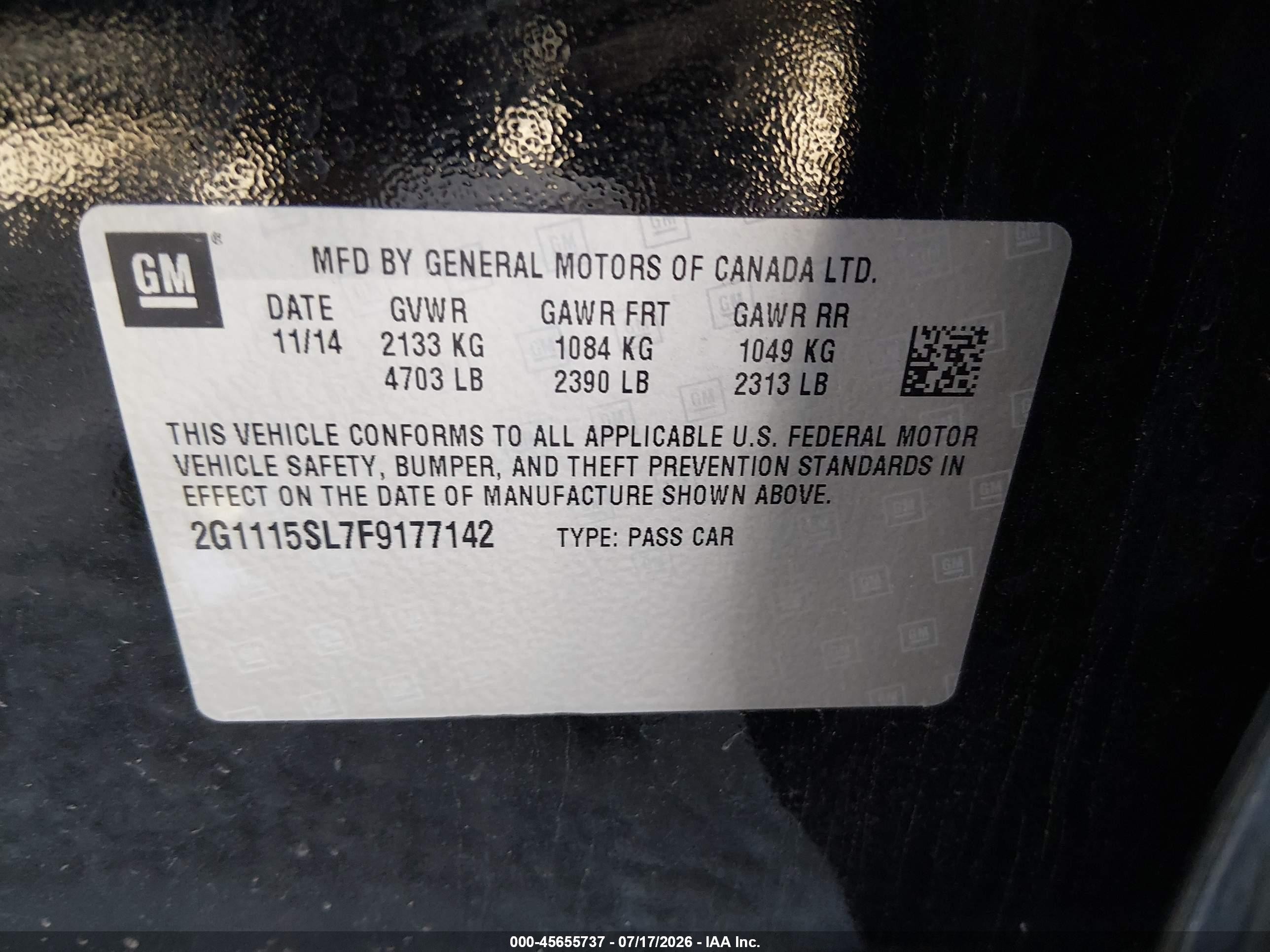 2015 Chevrolet Impala 1lt Black vin: 2G1115SL7F9177142