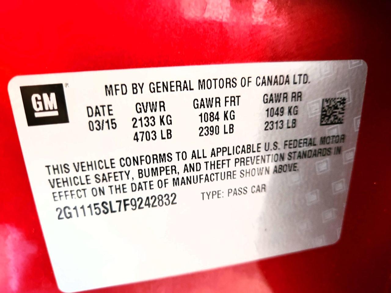 2015 Chevrolet Impala Lt Red vin: 2G1115SL7F9242832