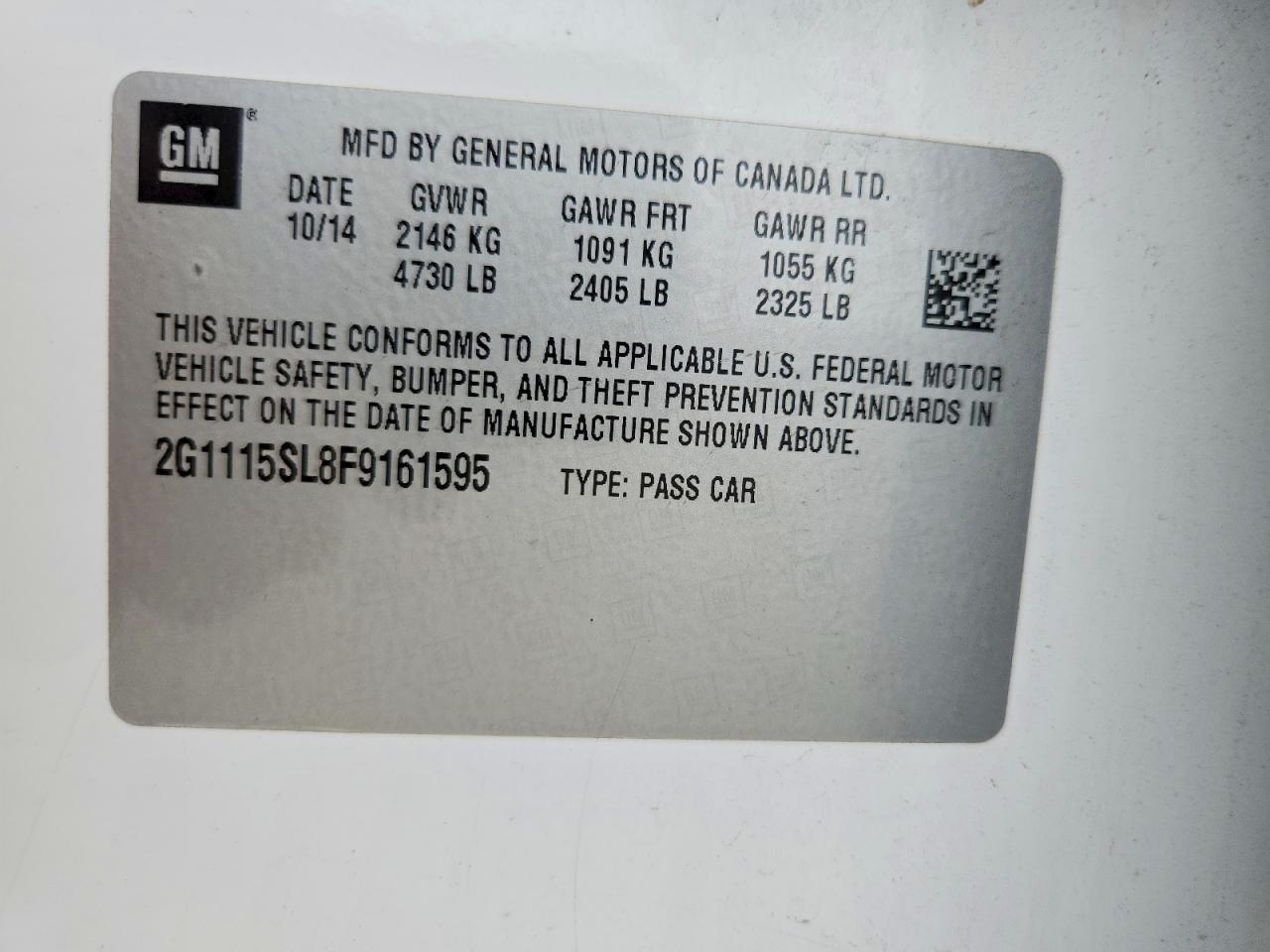 2015 Chevrolet Impala Lt White vin: 2G1115SL8F9161595