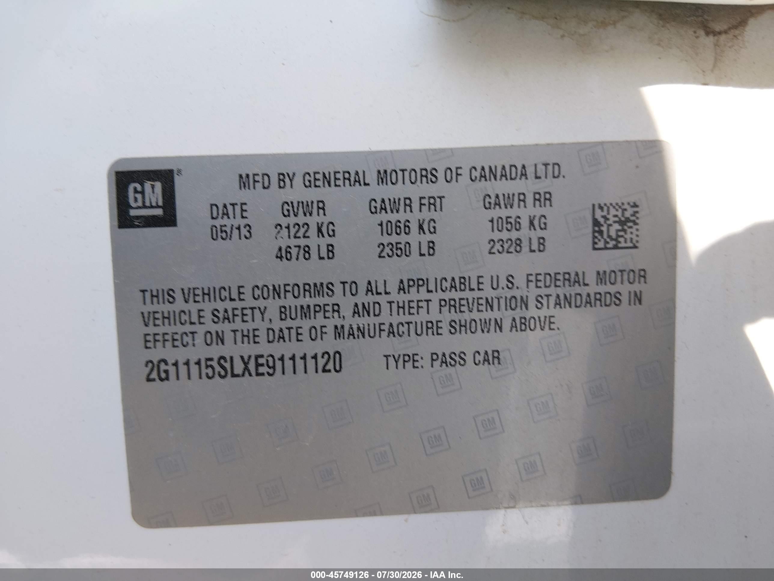 2014 Chevrolet Impala 1lt Белый vin: 2G1115SLXE9111120