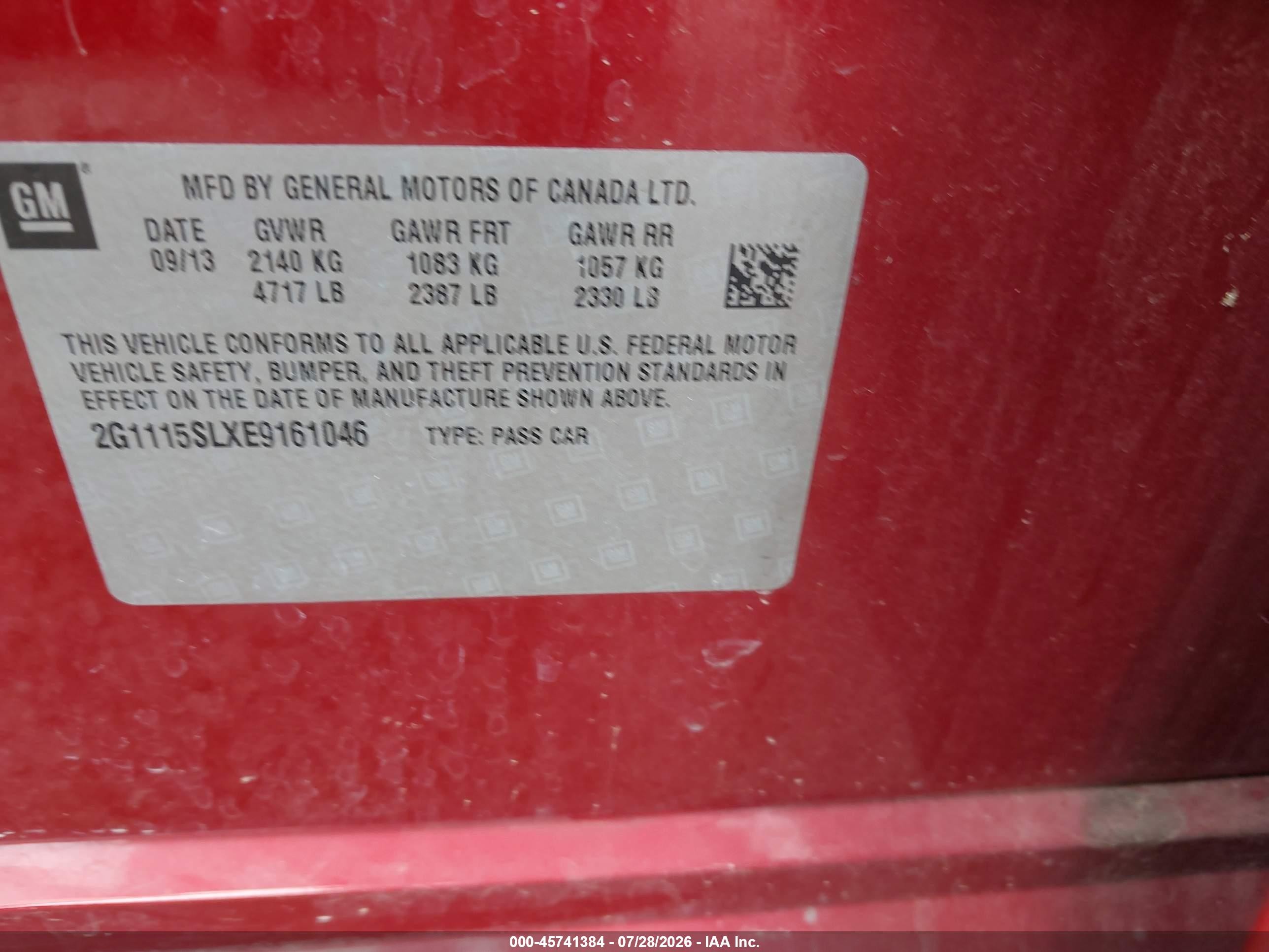 2014 Chevrolet Impala 1lt Red vin: 2G1115SLXE9161046