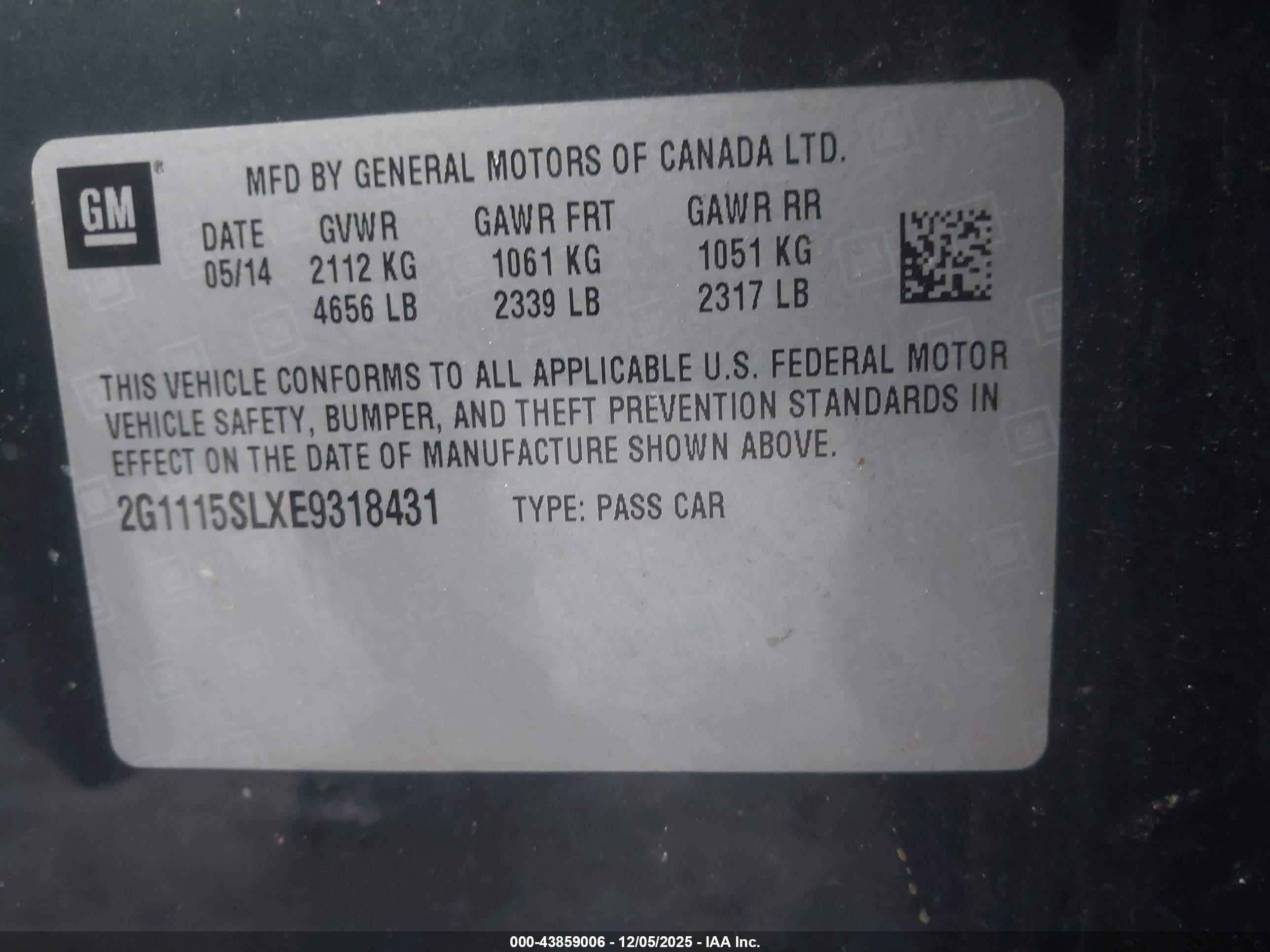 2014 Chevrolet Impala 1lt Gray vin: 2G1115SLXE9318431