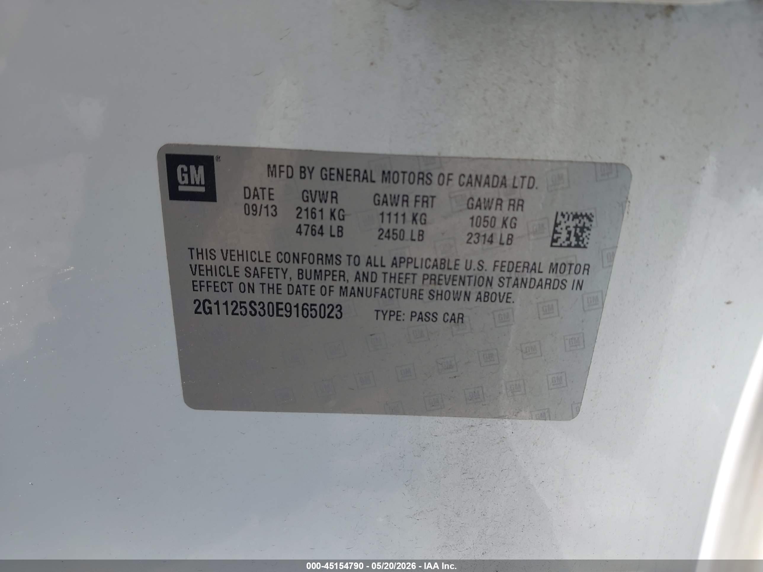 2014 Chevrolet Impala 2lt Белый vin: 2G1125S30E9165023