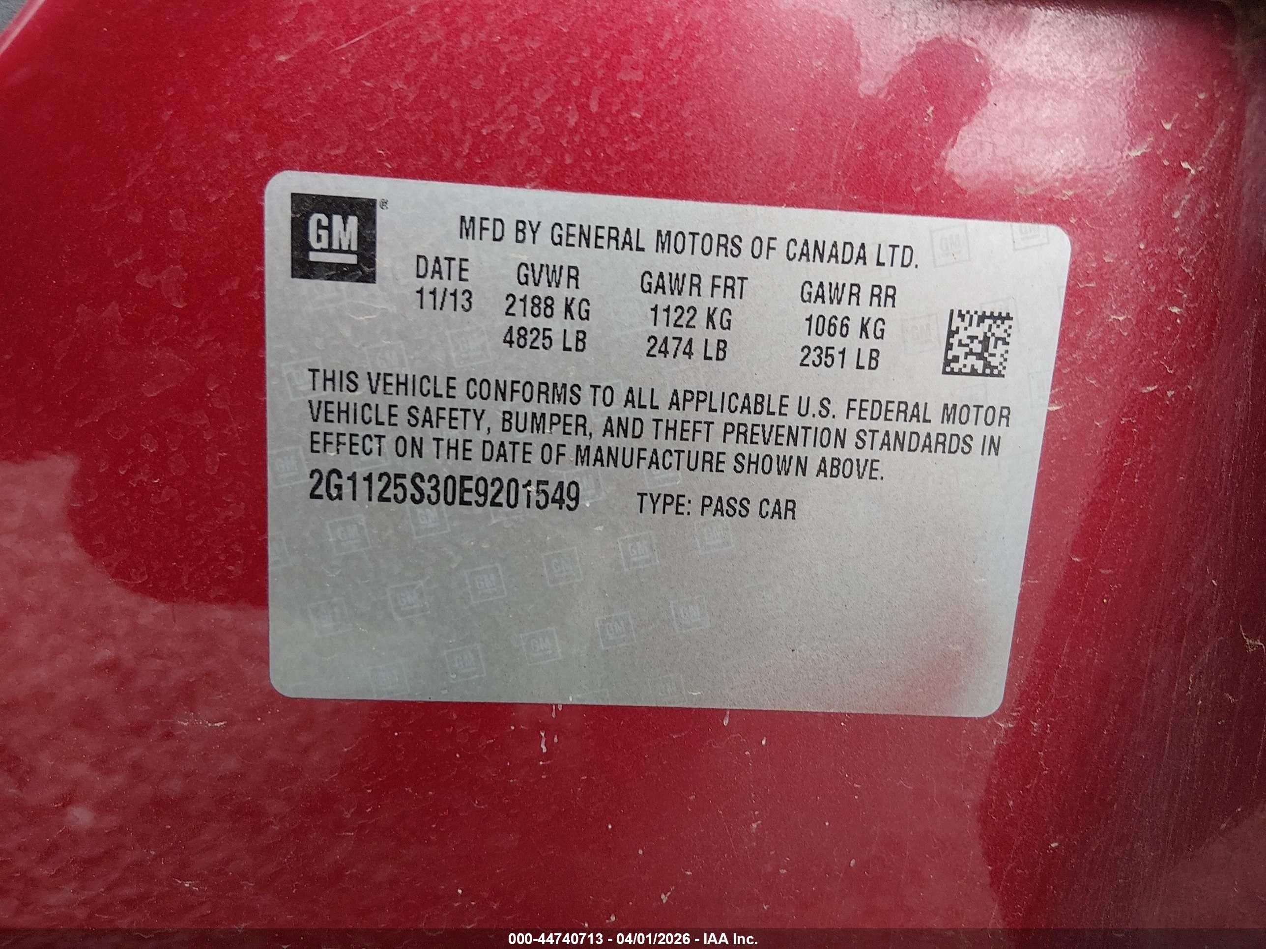 2014 Chevrolet Impala 2lt Red vin: 2G1125S30E9201549