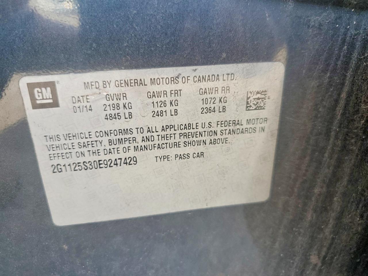 2014 Chevrolet Impala Lt Gray vin: 2G1125S30E9247429