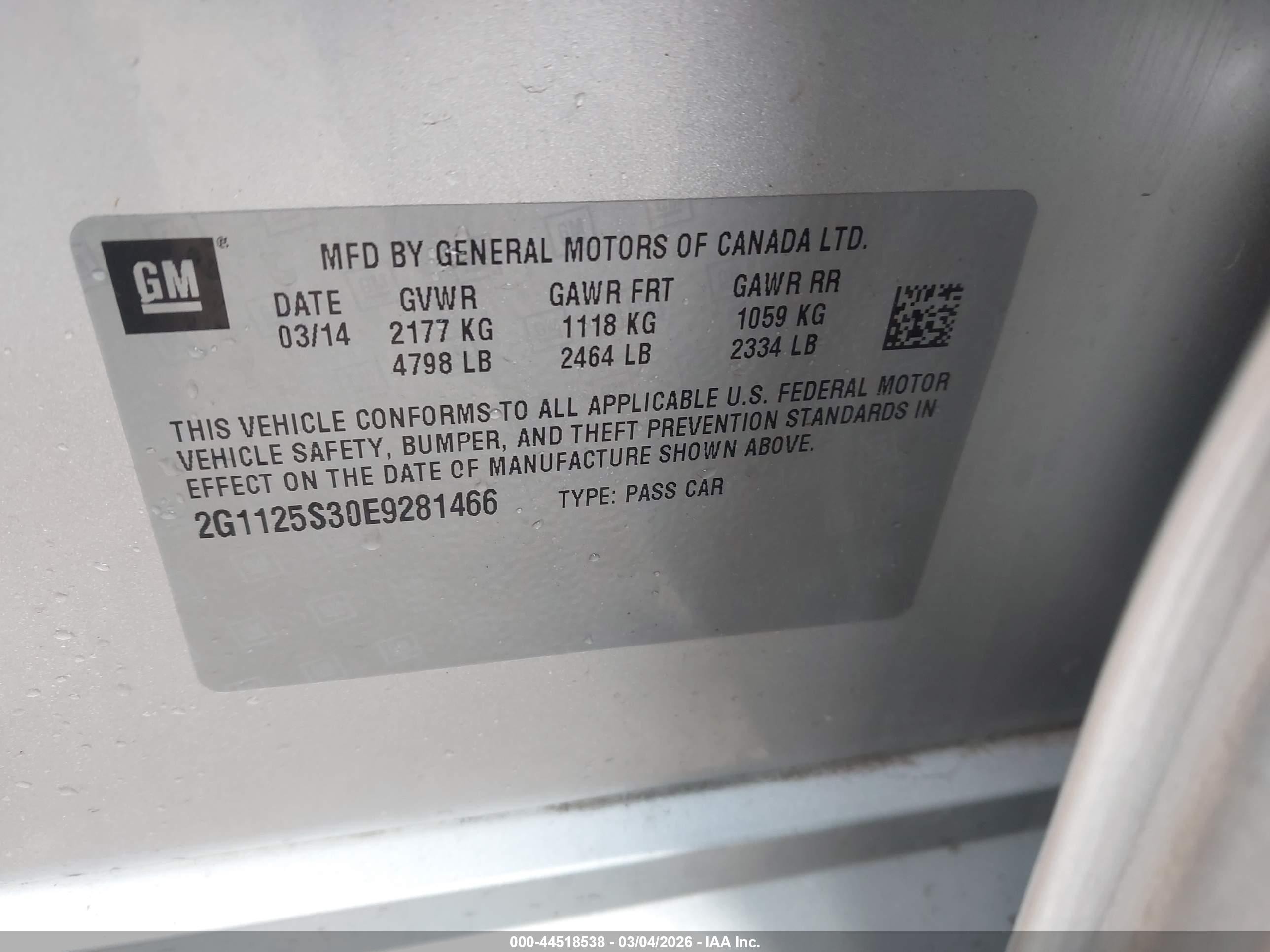 2014 Chevrolet Impala 2lt Silver vin: 2G1125S30E9281466
