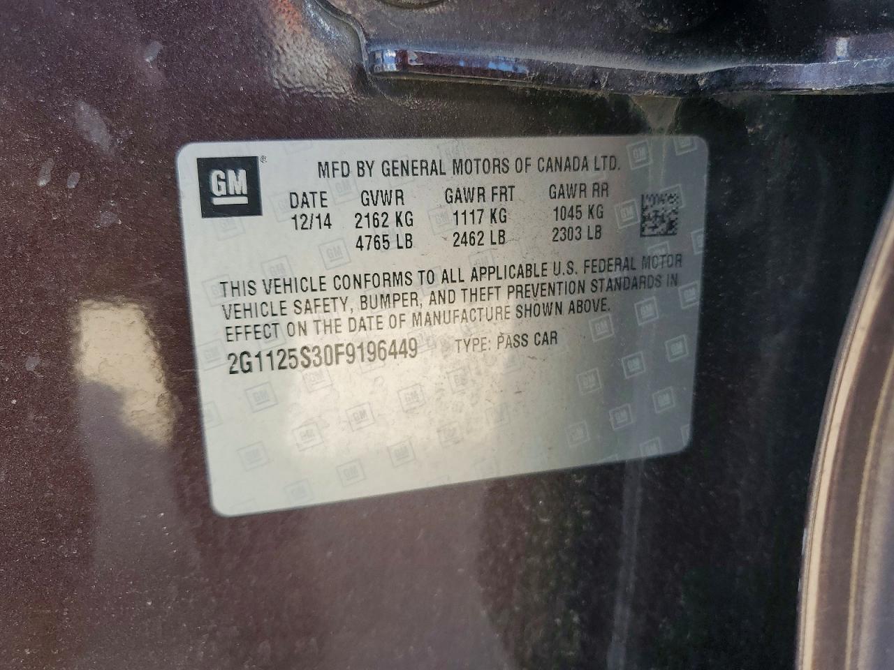 2015 Chevrolet Impala Lt Burgundy vin: 2G1125S30F9196449
