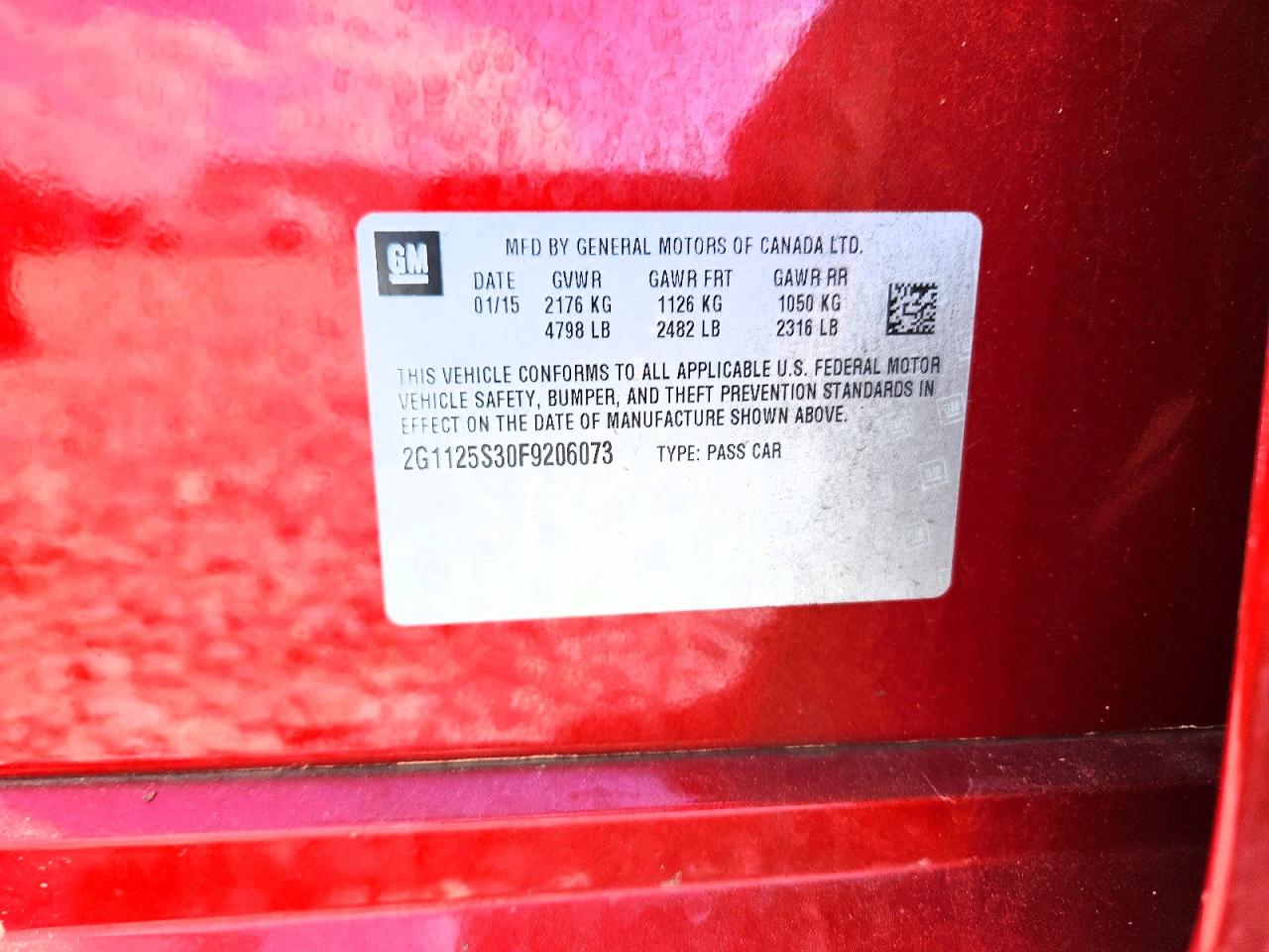 2015 Chevrolet Impala Lt Red vin: 2G1125S30F9206073