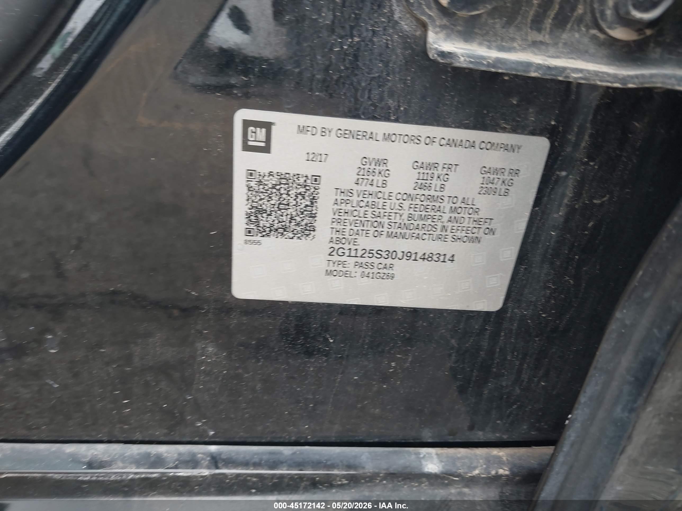 2018 Chevrolet Impala 2lz Черный vin: 2G1125S30J9148314