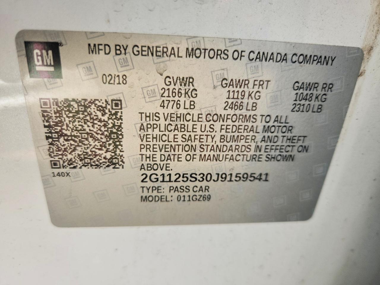 2018 Chevrolet Impala Premier White vin: 2G1125S30J9159541