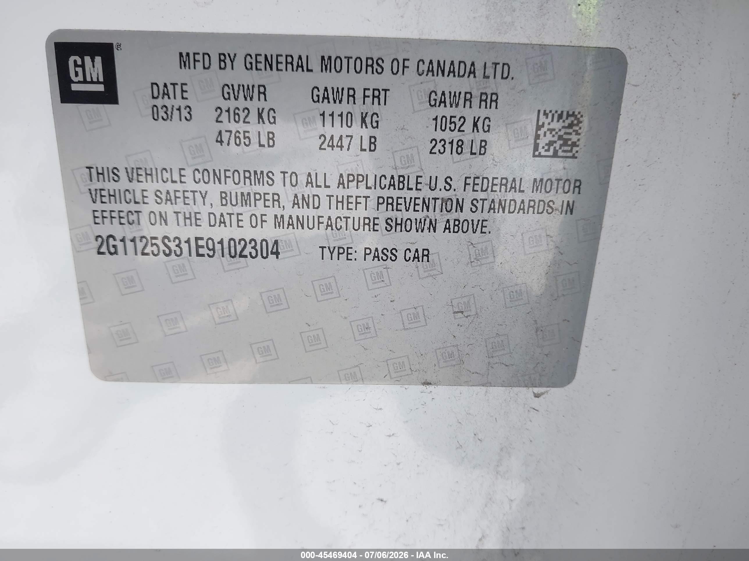 2014 Chevrolet Impala 2lt White vin: 2G1125S31E9102304